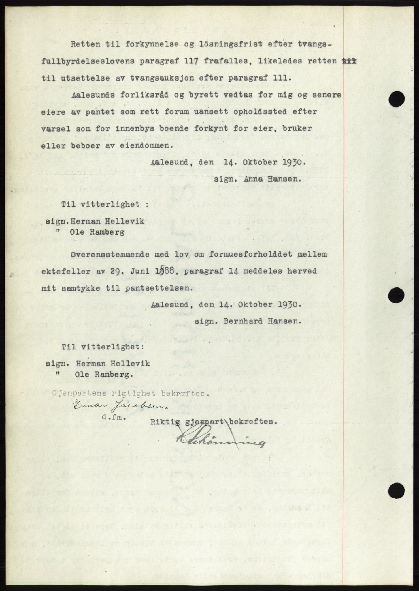 Ålesund byfogd, SAT/A-4384: Mortgage book no. 26, 1930-1930, Deed date: 28.10.1930