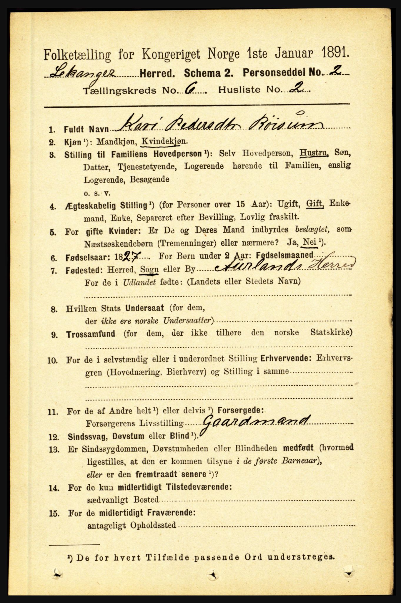 RA, 1891 census for 1419 Leikanger, 1891, p. 1128