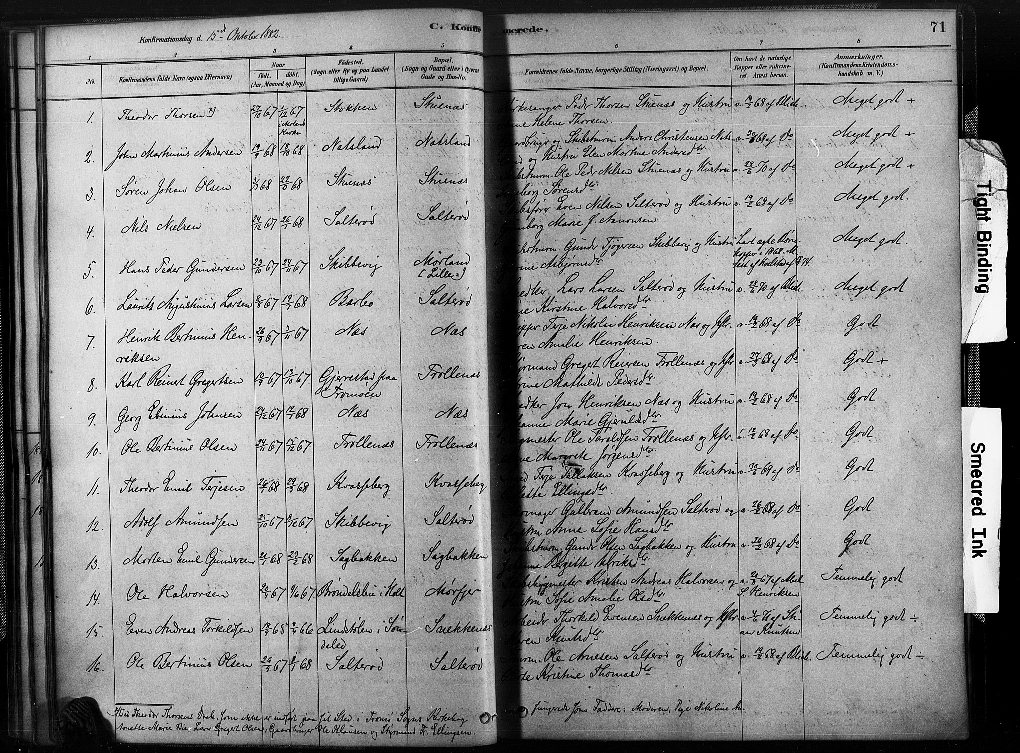 Austre Moland sokneprestkontor, SAK/1111-0001/F/Fa/Fab/L0001: Parish register (official) no. A 1, 1878-1898, p. 71