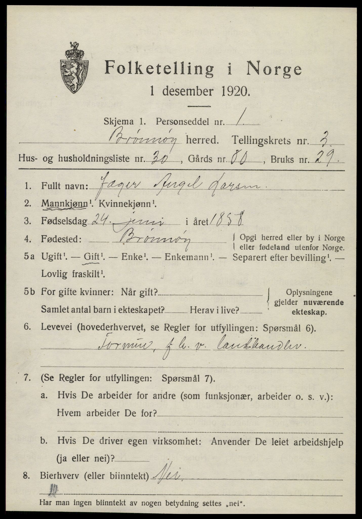 SAT, 1920 census for Brønnøy, 1920, p. 2884