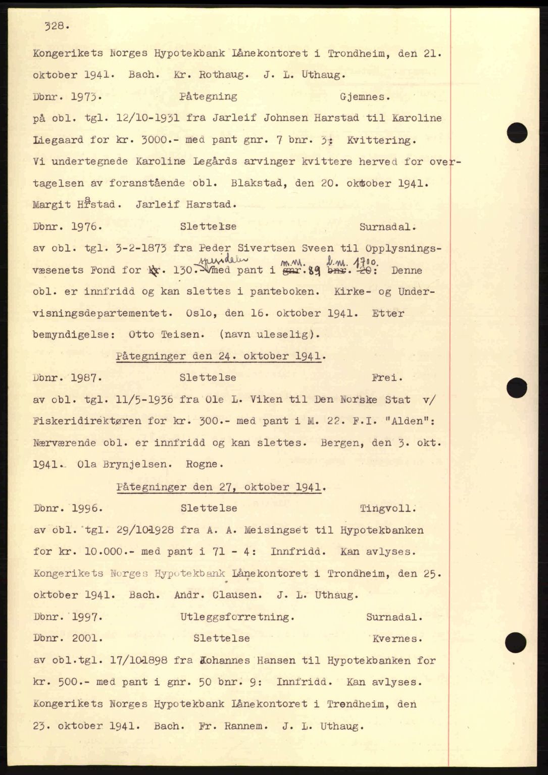 Nordmøre sorenskriveri, AV/SAT-A-4132/1/2/2Ca: Mortgage book no. C81, 1940-1945, Diary no: : 1973/1941