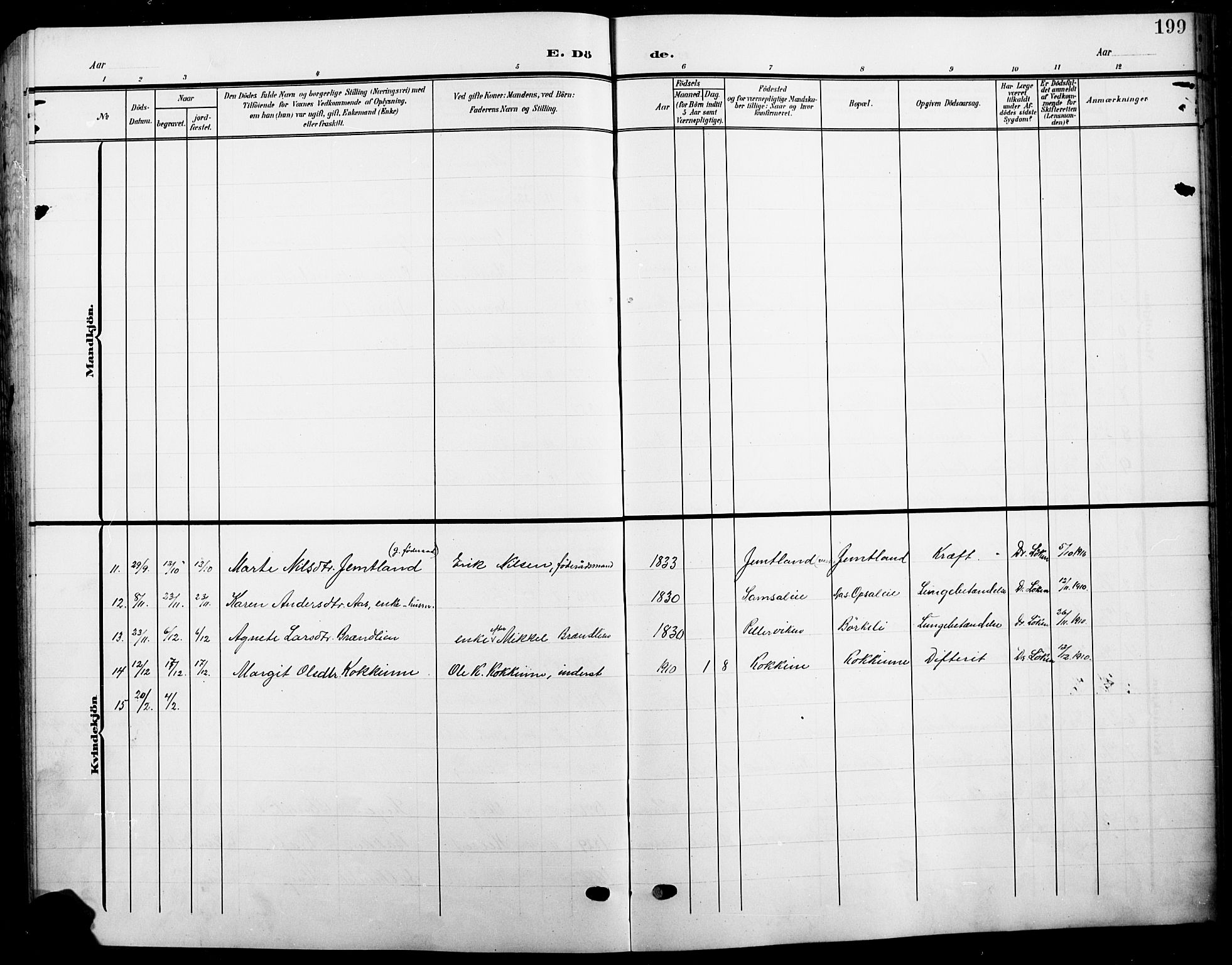 Ringsaker prestekontor, AV/SAH-PREST-014/L/La/L0017: Parish register (copy) no. 17, 1905-1920, p. 199