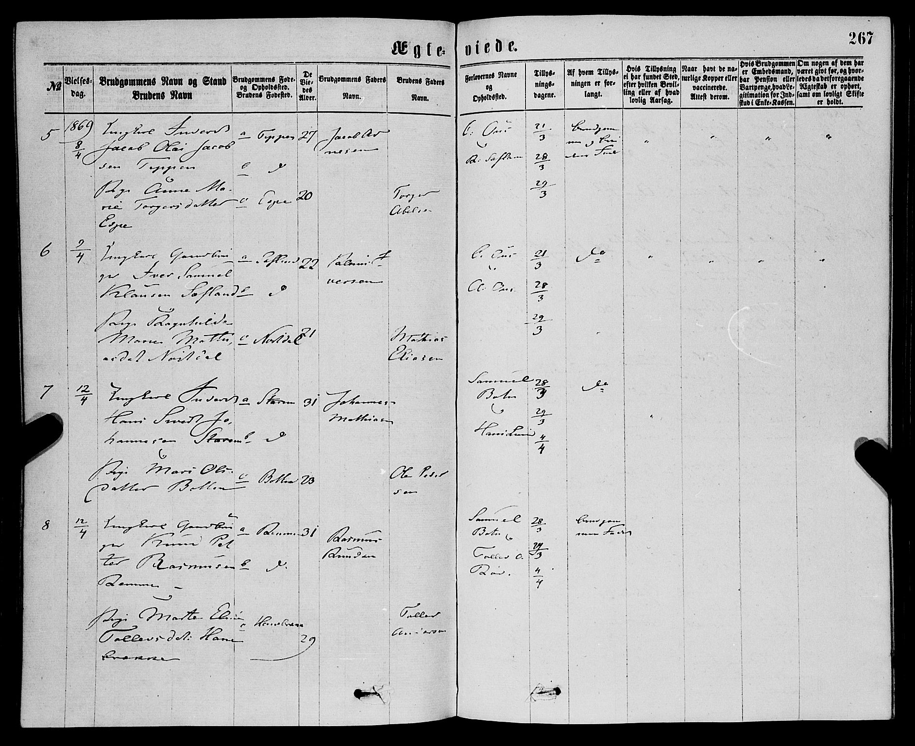 Eid sokneprestembete, AV/SAB-A-82301/H/Haa/Haaa/L0010: Parish register (official) no. A 10, 1867-1878, p. 267