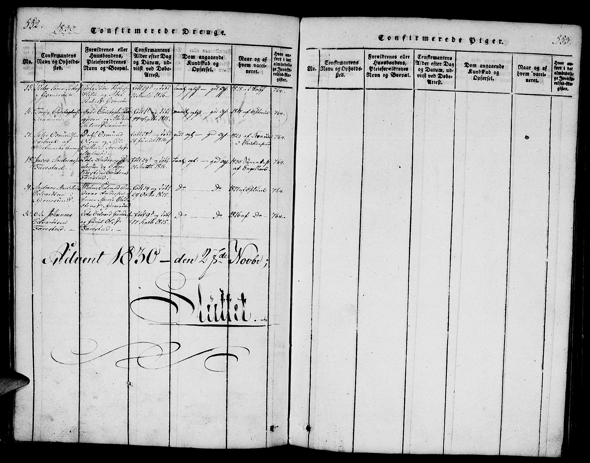 Mandal sokneprestkontor, AV/SAK-1111-0030/F/Fb/Fba/L0001: Parish register (copy) no. B 1, 1818-1830, p. 552-553