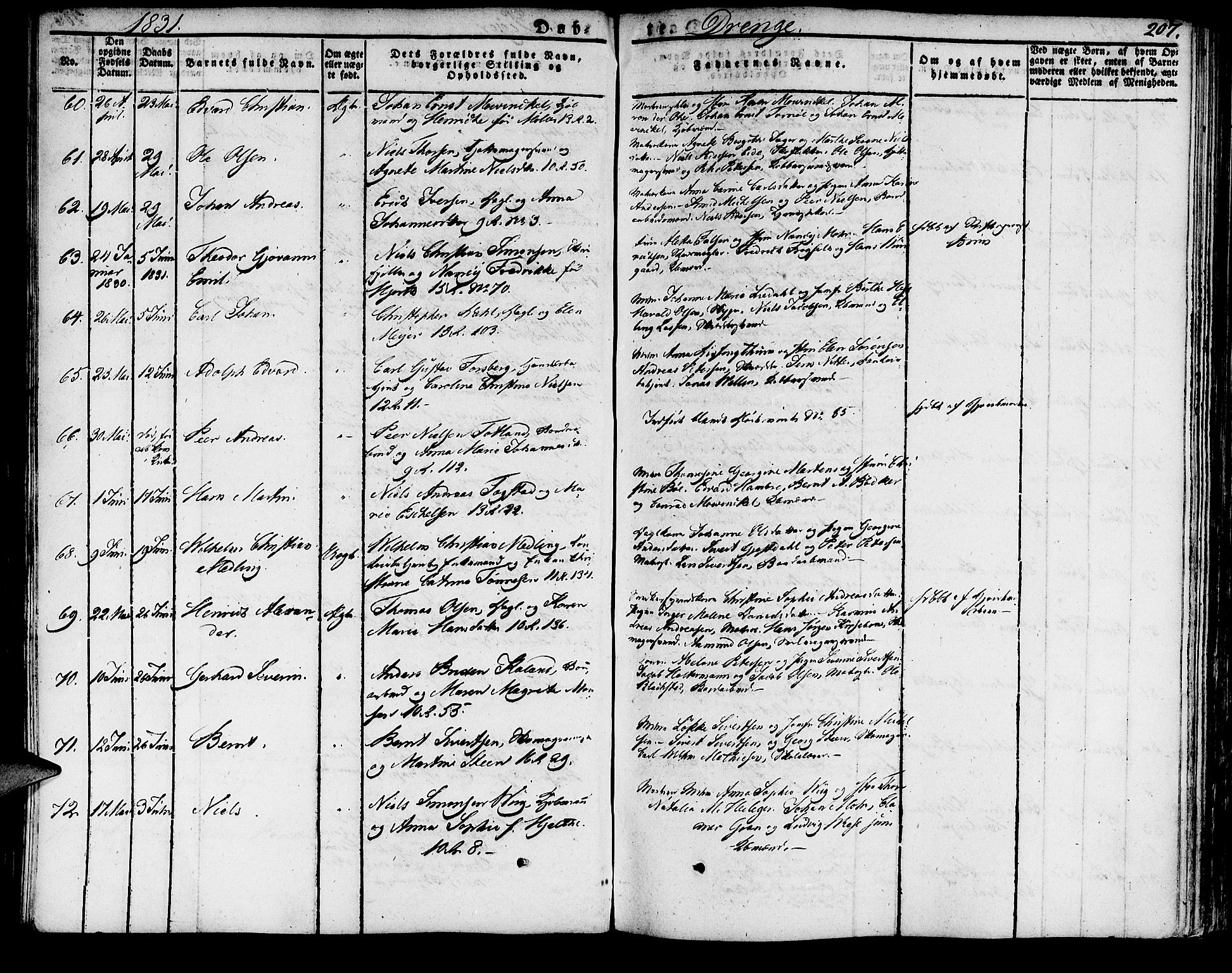 Domkirken sokneprestembete, SAB/A-74801/H/Haa/L0012: Parish register (official) no. A 12, 1821-1840, p. 207