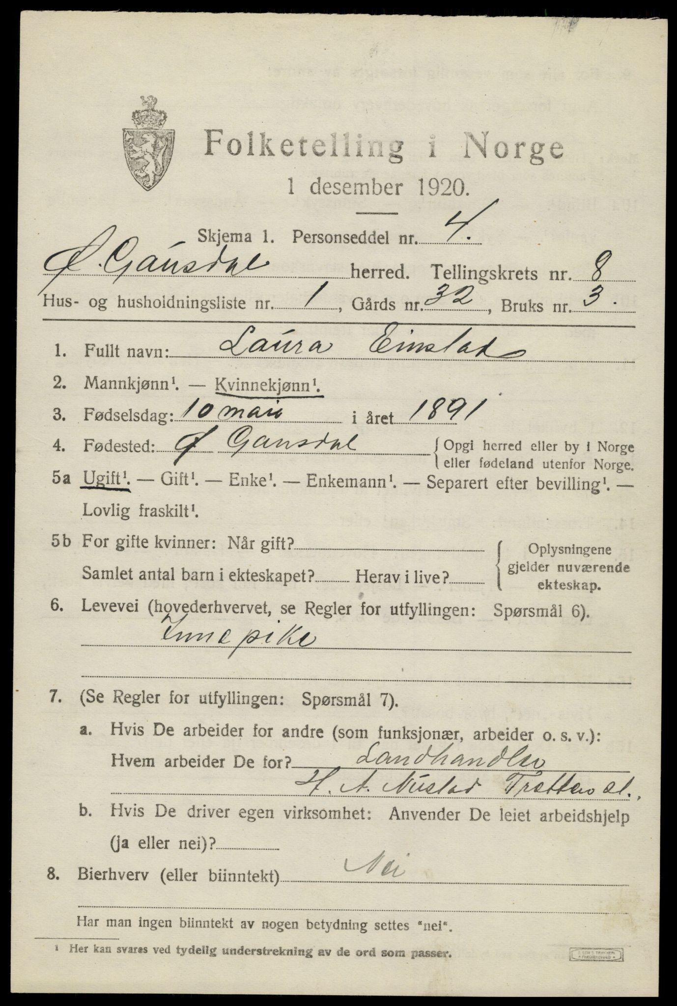 SAH, 1920 census for Østre Gausdal, 1920, p. 4564