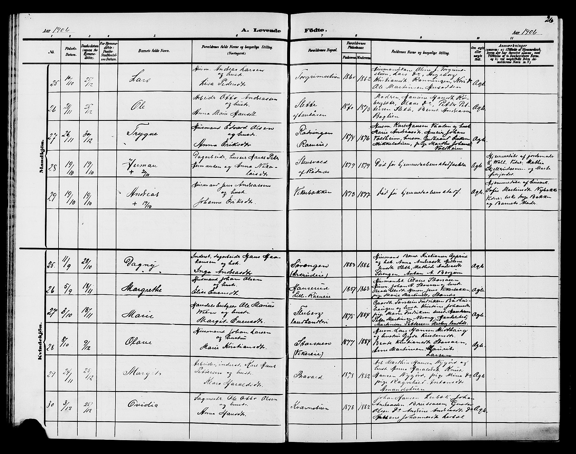 Søndre Land prestekontor, AV/SAH-PREST-122/L/L0005: Parish register (copy) no. 5, 1902-1911, p. 26