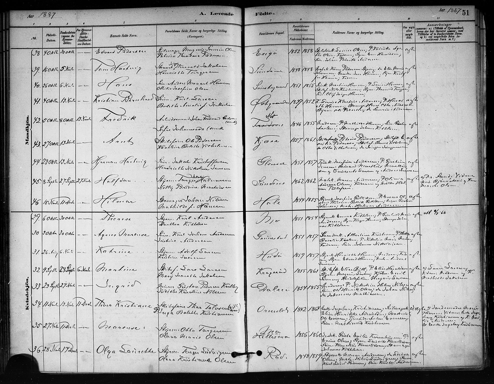 Tjøme kirkebøker, SAKO/A-328/F/Fa/L0001: Parish register (official) no. 1, 1879-1890, p. 51