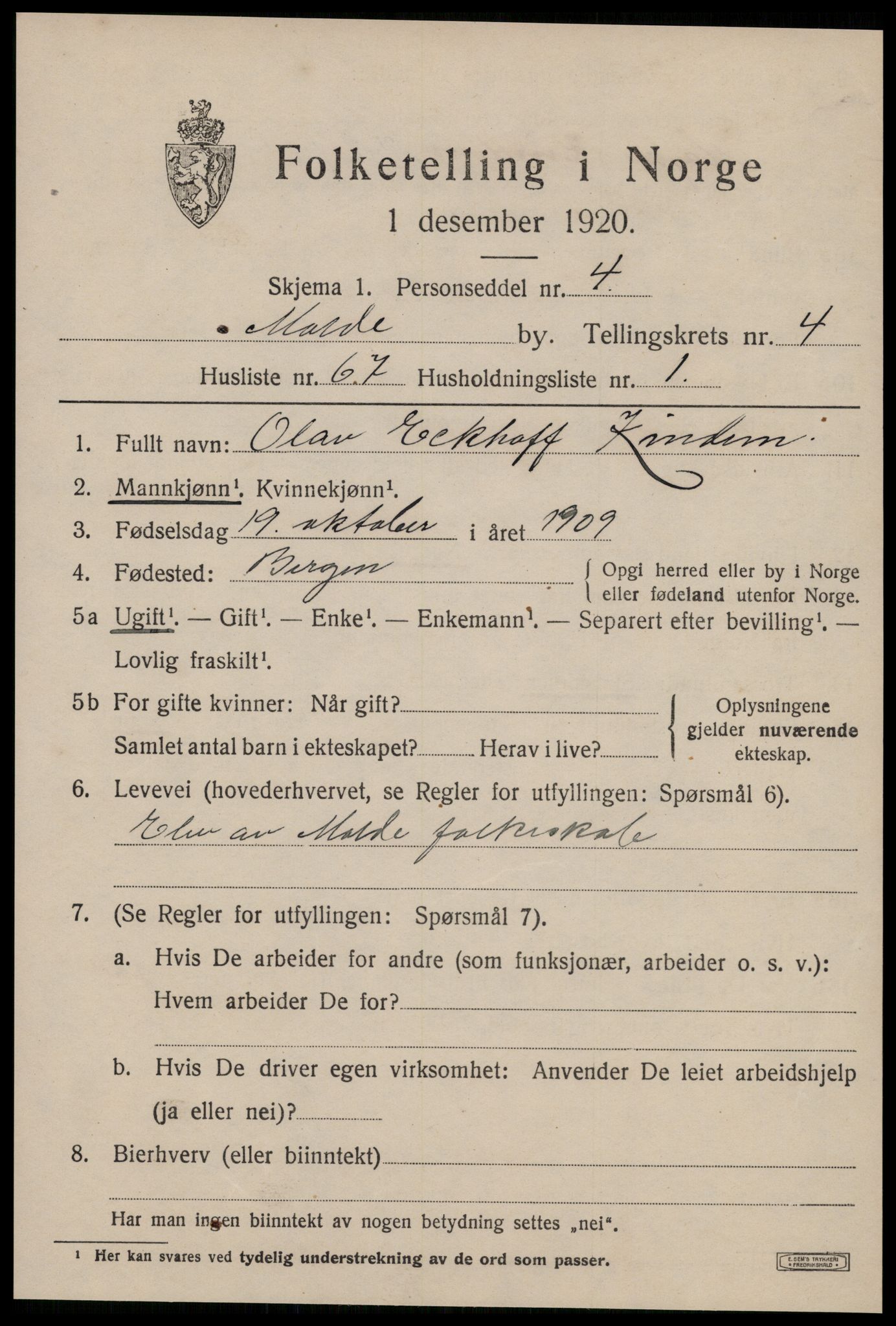 SAT, 1920 census for Molde, 1920, p. 6265