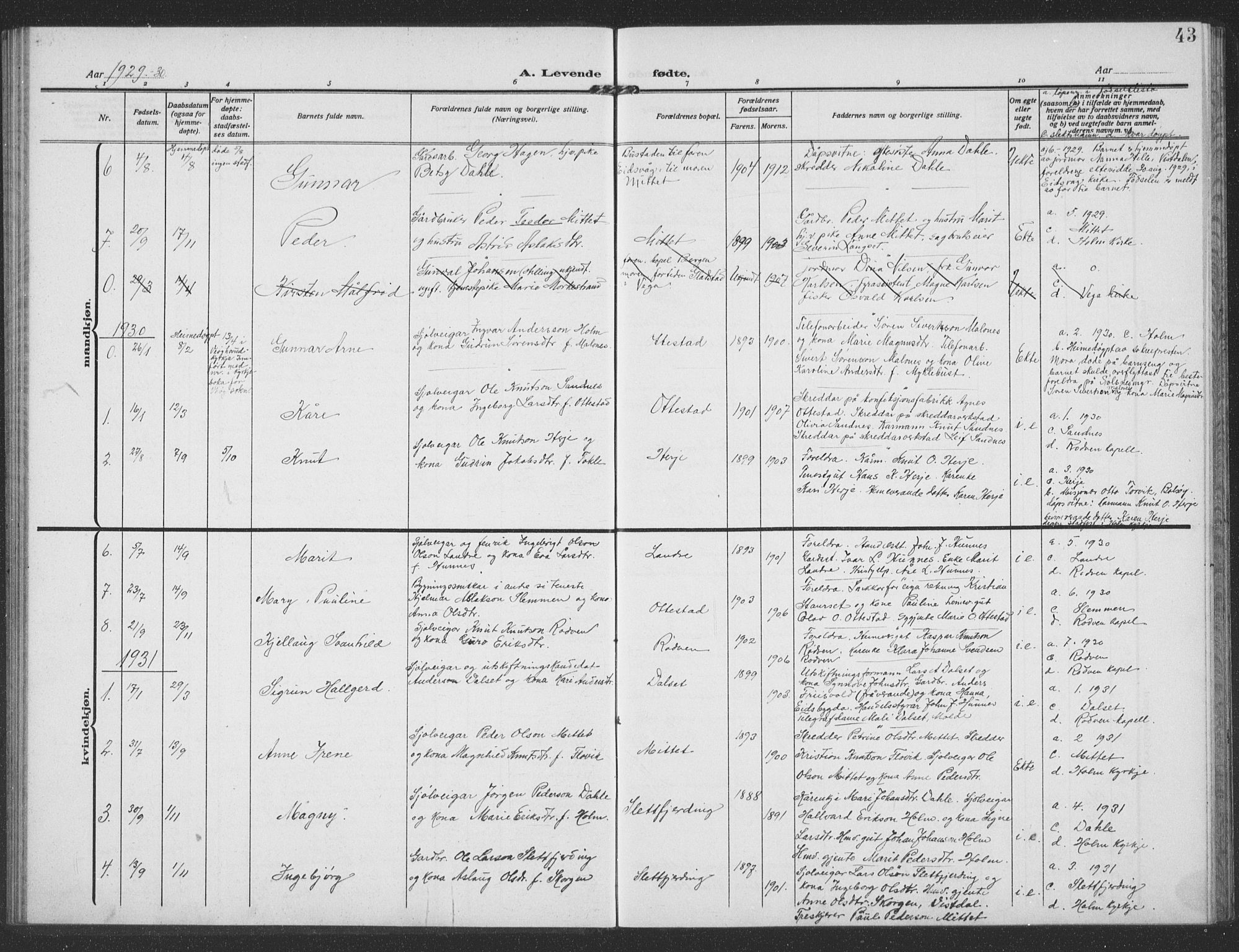 Ministerialprotokoller, klokkerbøker og fødselsregistre - Møre og Romsdal, SAT/A-1454/549/L0615: Parish register (copy) no. 549C01, 1905-1932, p. 43
