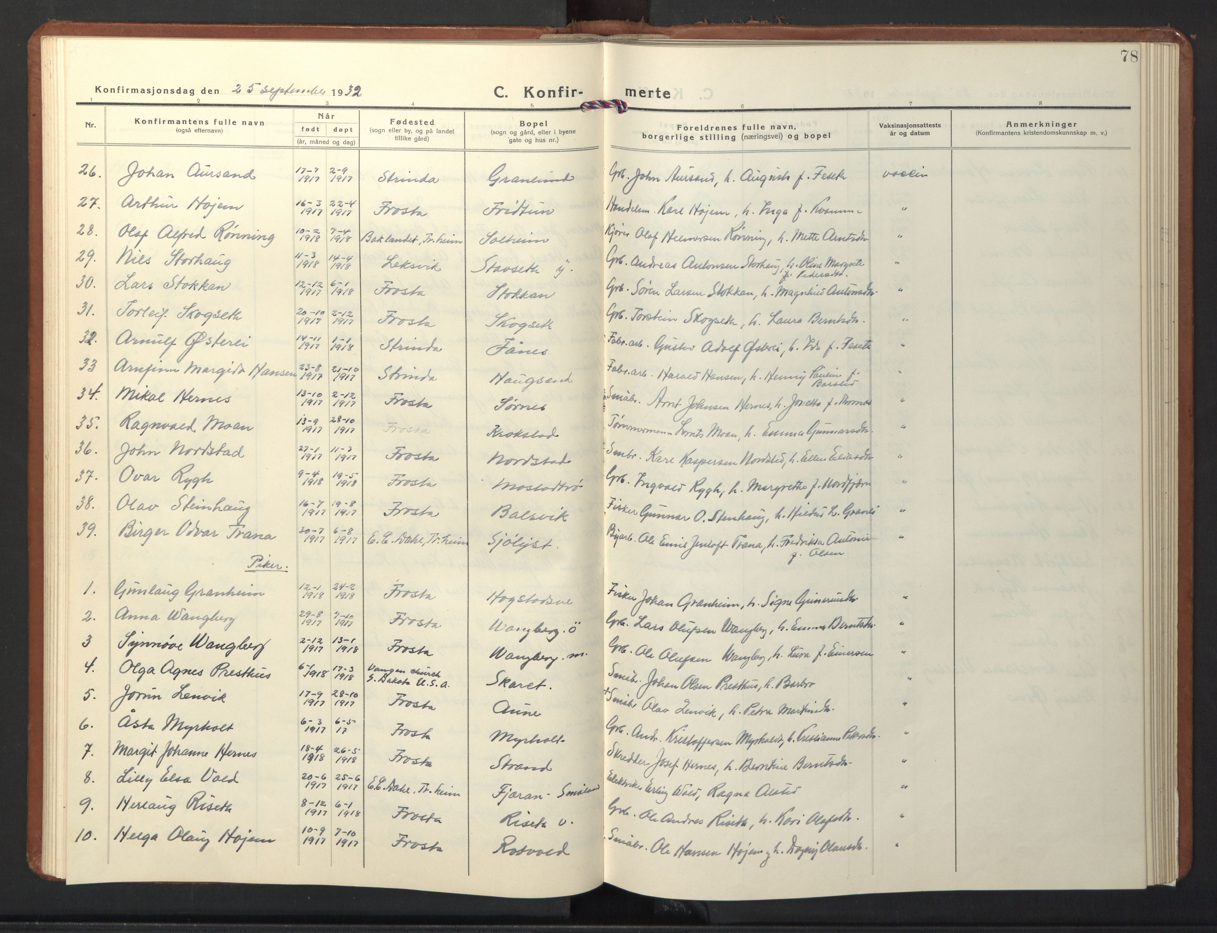 Ministerialprotokoller, klokkerbøker og fødselsregistre - Nord-Trøndelag, SAT/A-1458/713/L0125: Parish register (copy) no. 713C02, 1931-1941, p. 78