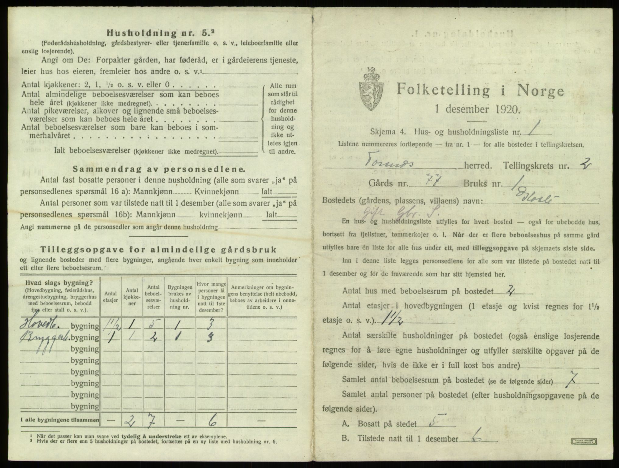 SAO, 1920 census for Torsnes, 1920, p. 242