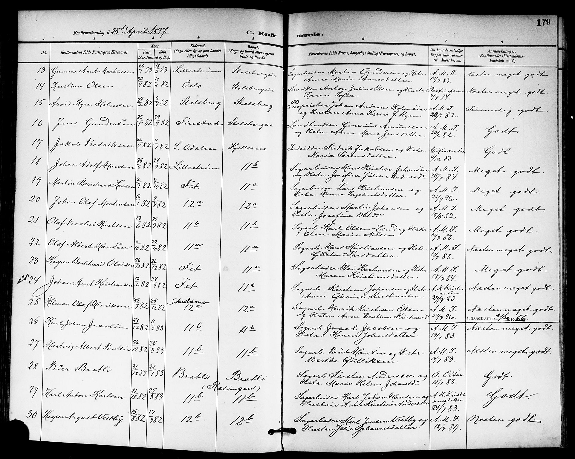 Skedsmo prestekontor Kirkebøker, AV/SAO-A-10033a/G/Ga/L0005a: Parish register (copy) no. I 5A, 1896-1901, p. 179