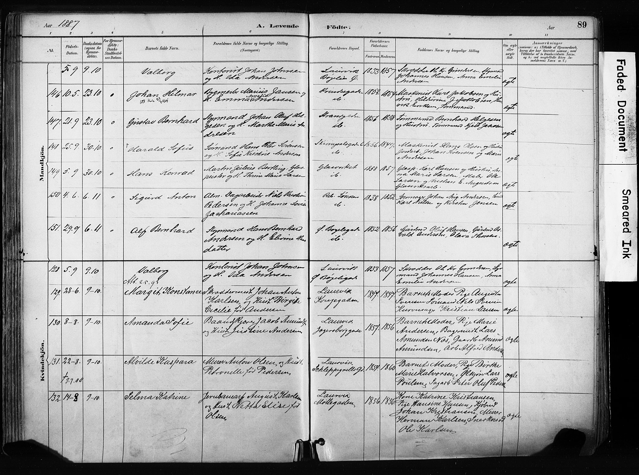 Larvik kirkebøker, AV/SAKO-A-352/F/Fa/L0009: Parish register (official) no. I 9, 1884-1904, p. 89