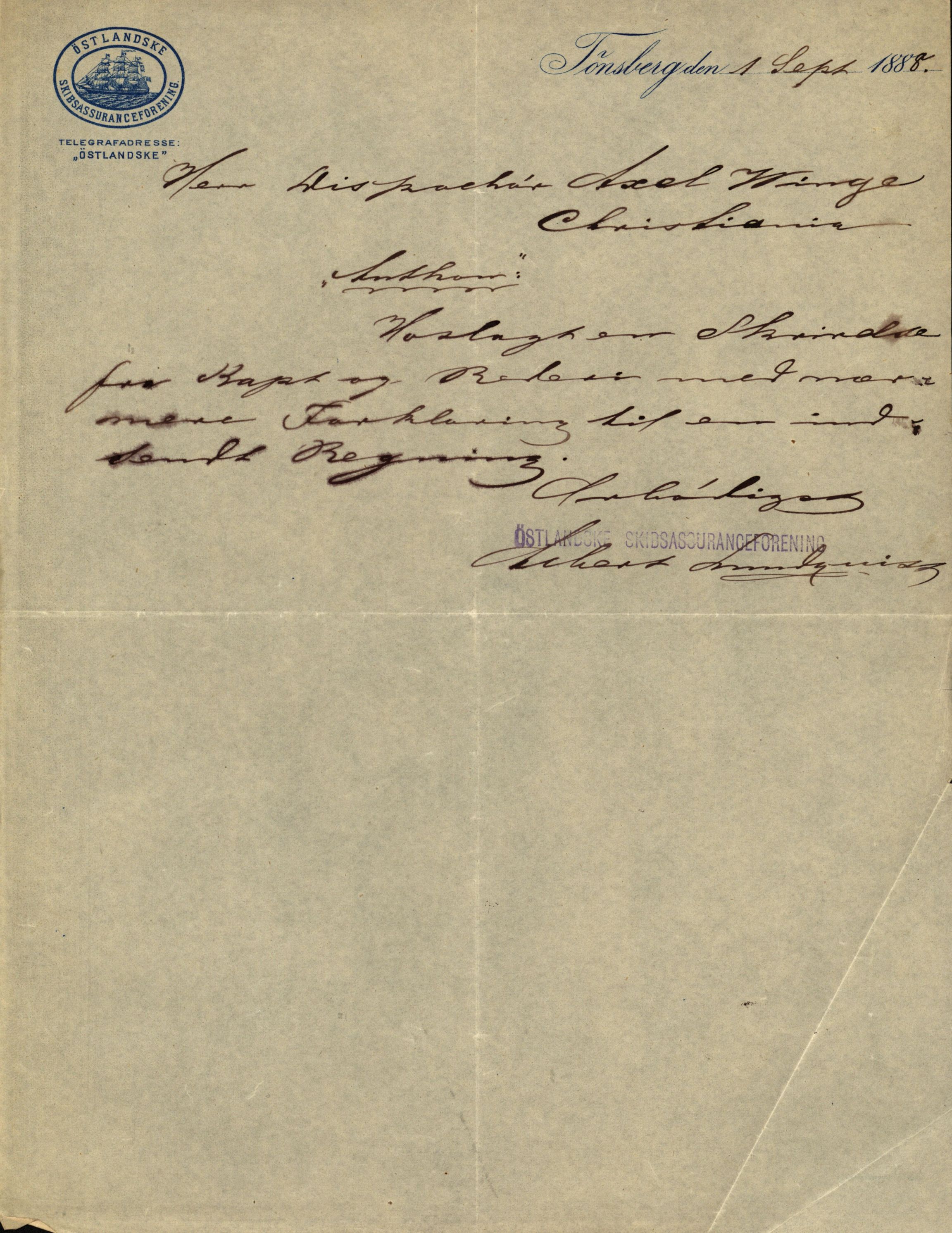 Pa 63 - Østlandske skibsassuranceforening, VEMU/A-1079/G/Ga/L0020/0003: Havaridokumenter / Anton, Diamant, Templar, Finn, Eliezer, Arctic, 1887, p. 43