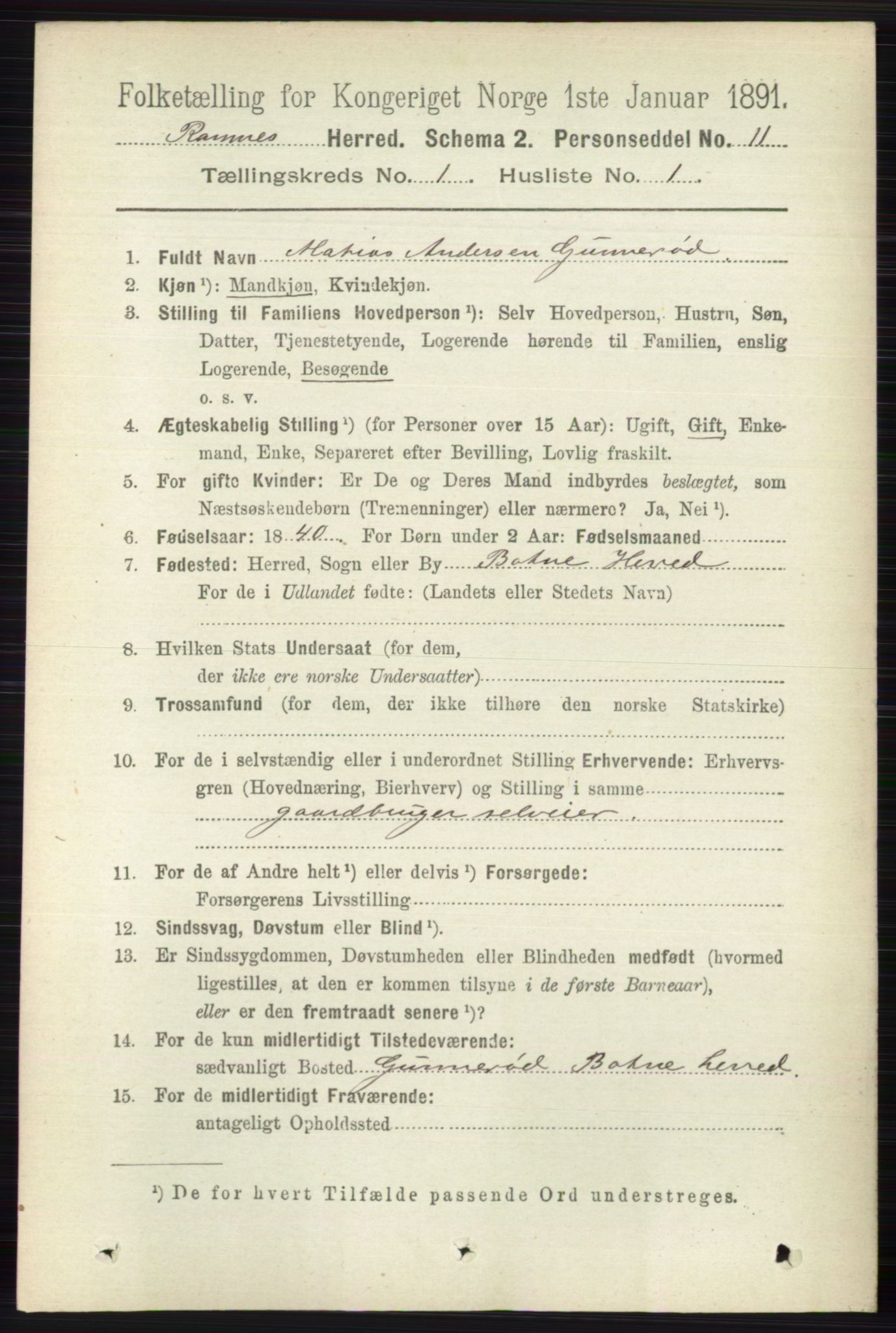 RA, 1891 census for 0718 Ramnes, 1891, p. 103