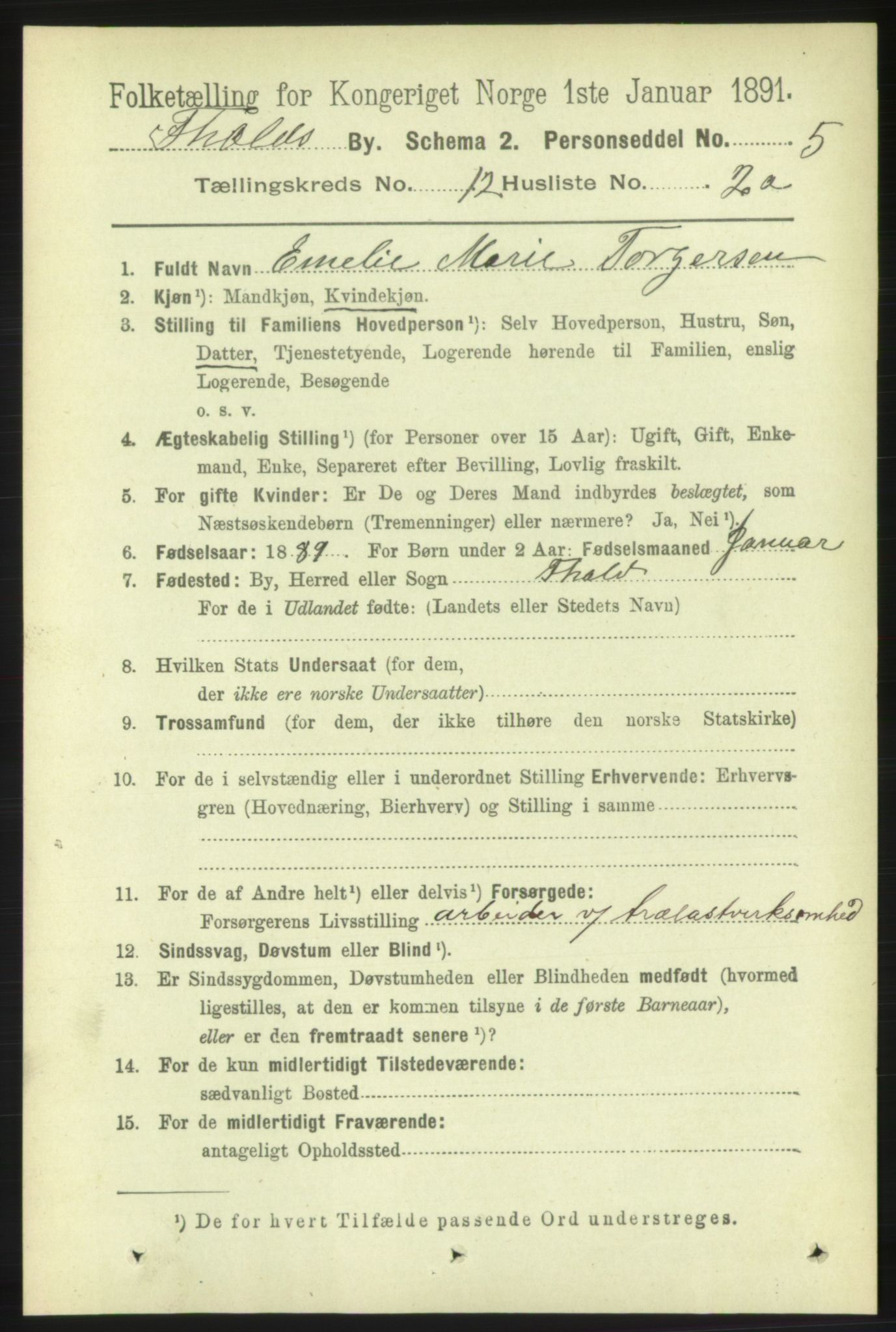 RA, 1891 census for 0101 Fredrikshald, 1891, p. 8220