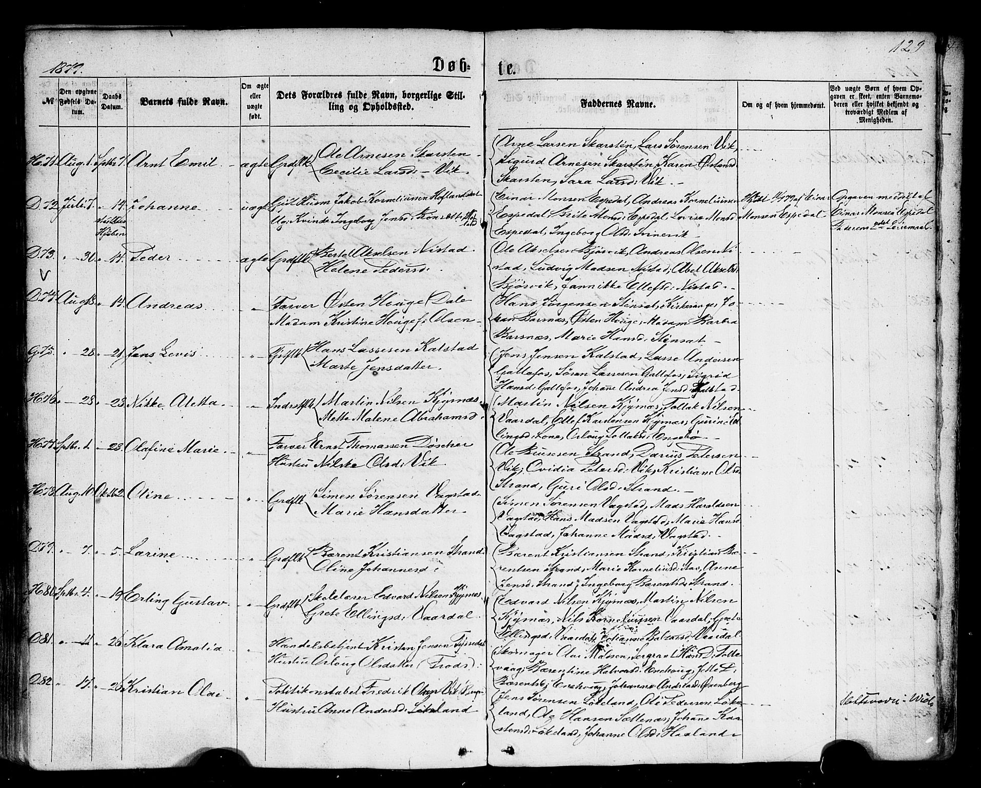 Fjaler sokneprestembete, AV/SAB-A-79801/H/Haa/Haaa/L0007: Parish register (official) no. A 7, 1862-1881, p. 129