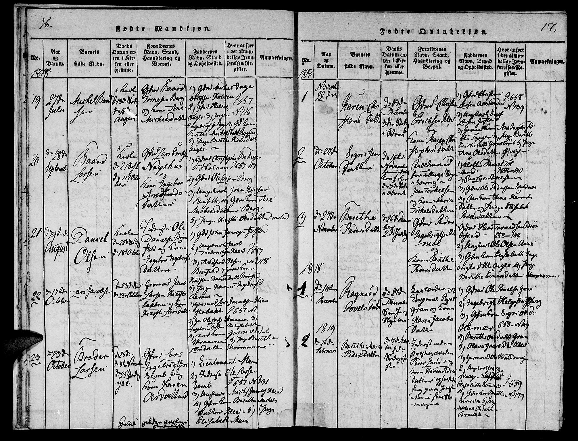 Ministerialprotokoller, klokkerbøker og fødselsregistre - Nord-Trøndelag, SAT/A-1458/749/L0479: Parish register (copy) no. 749C01, 1817-1829, p. 16-17
