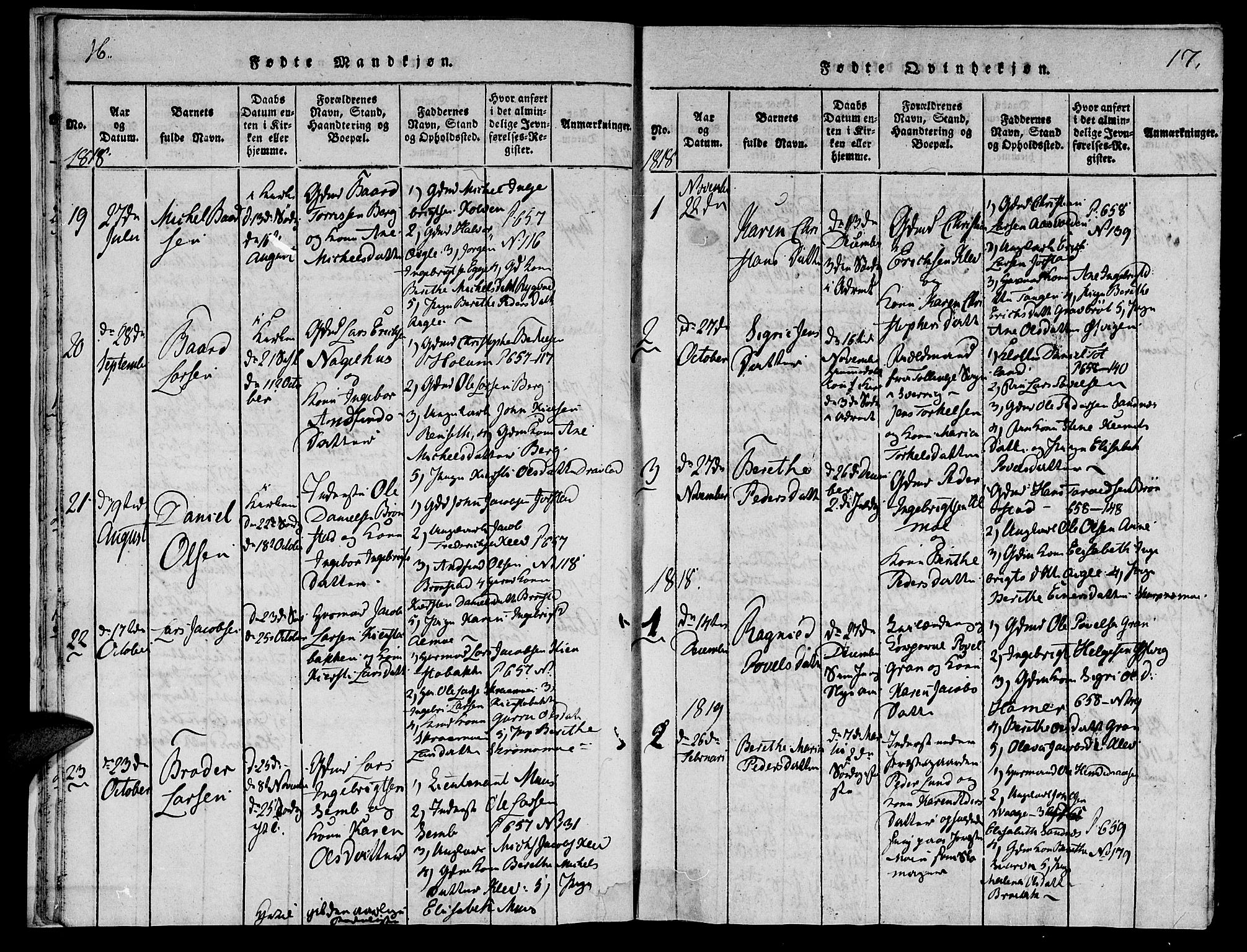 Ministerialprotokoller, klokkerbøker og fødselsregistre - Nord-Trøndelag, AV/SAT-A-1458/749/L0479: Parish register (copy) no. 749C01, 1817-1829, p. 16-17