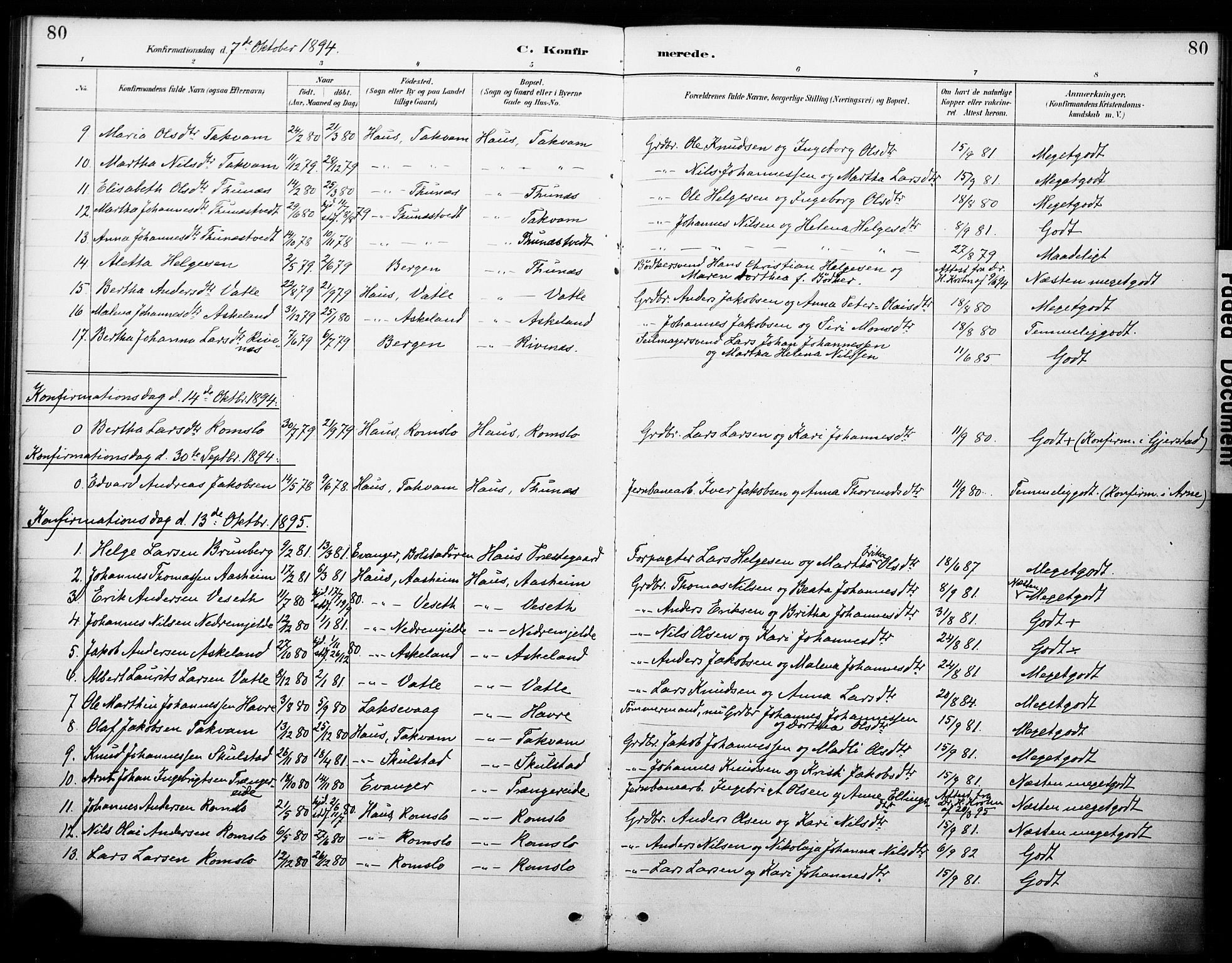 Haus sokneprestembete, AV/SAB-A-75601/H/Haa: Parish register (official) no. B 1, 1887-1898, p. 80