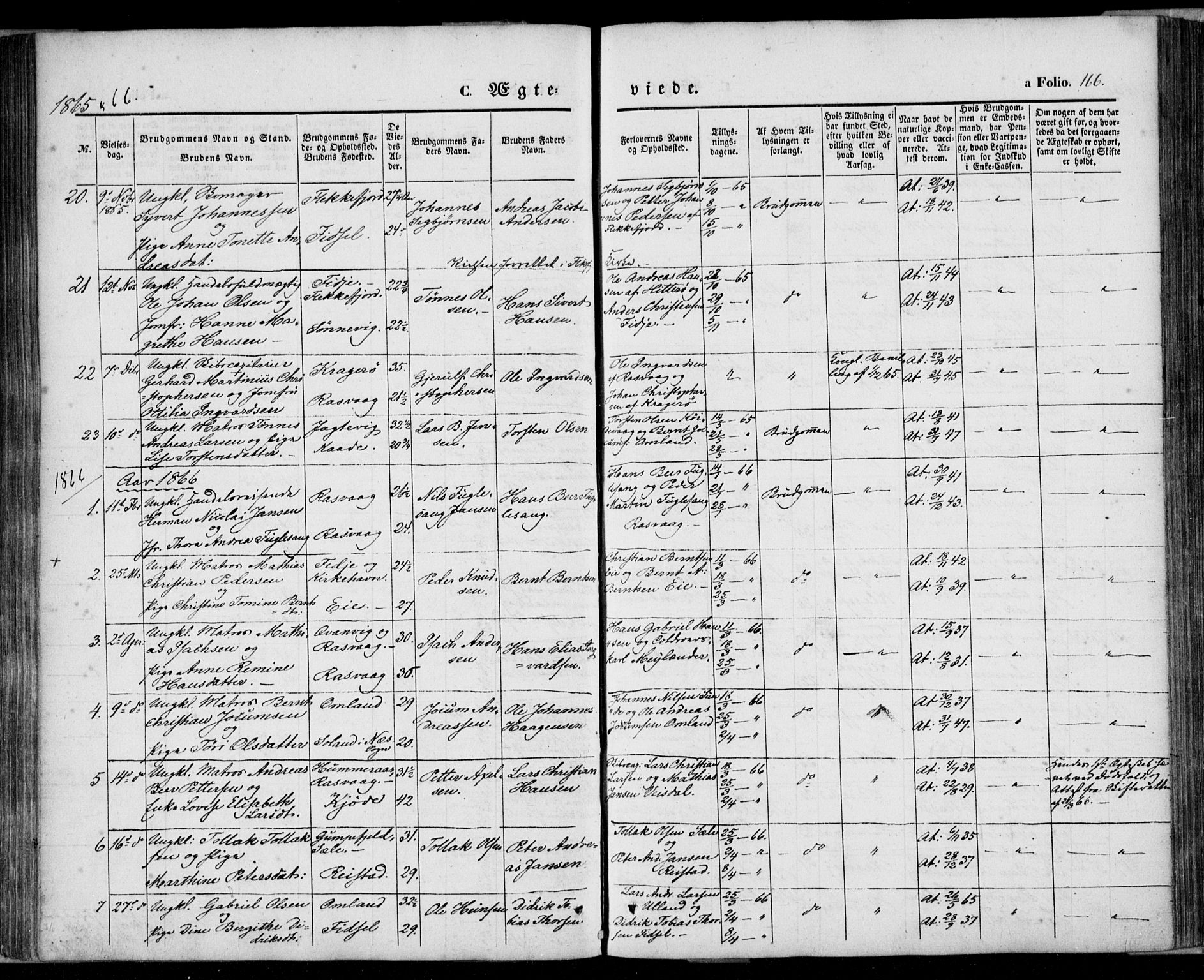 Flekkefjord sokneprestkontor, AV/SAK-1111-0012/F/Fa/Fab/L0004: Parish register (official) no. A 4, 1850-1875, p. 166