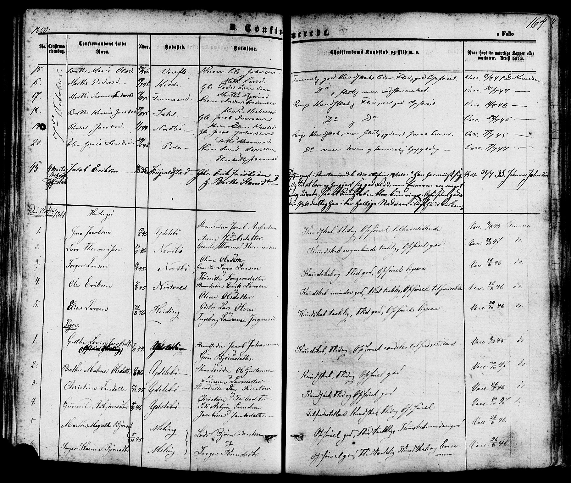 Rennesøy sokneprestkontor, SAST/A -101827/H/Ha/Haa/L0006: Parish register (official) no. A 6, 1860-1878, p. 164