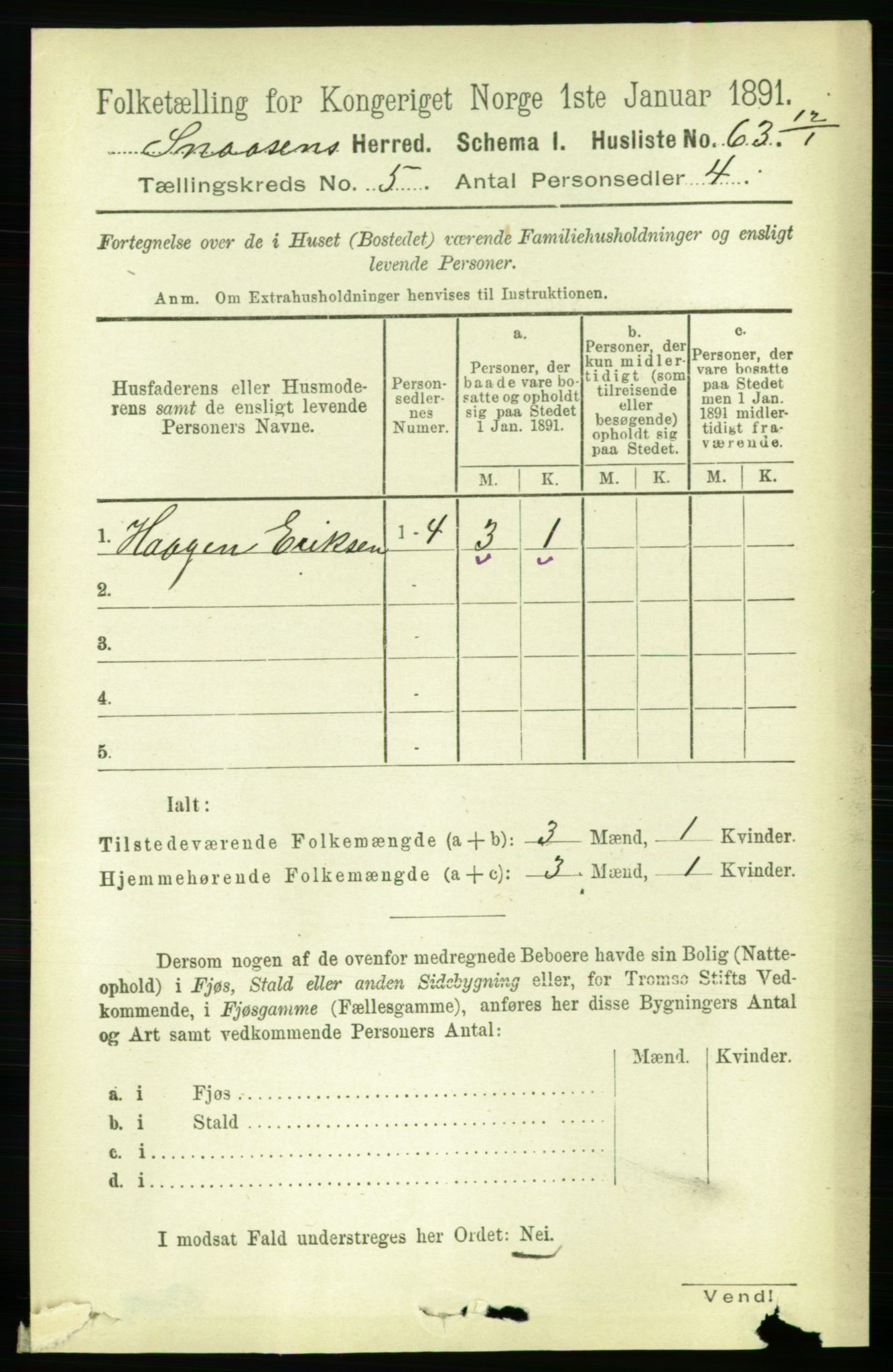 RA, 1891 census for 1736 Snåsa, 1891, p. 1476