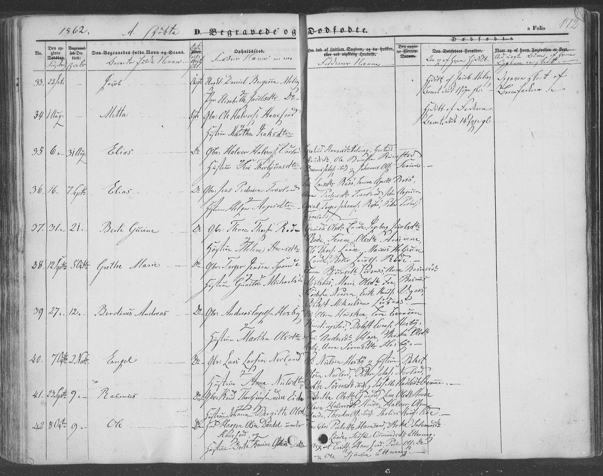 Finnøy sokneprestkontor, AV/SAST-A-101825/H/Ha/Haa/L0007: Parish register (official) no. A 7, 1847-1862, p. 172