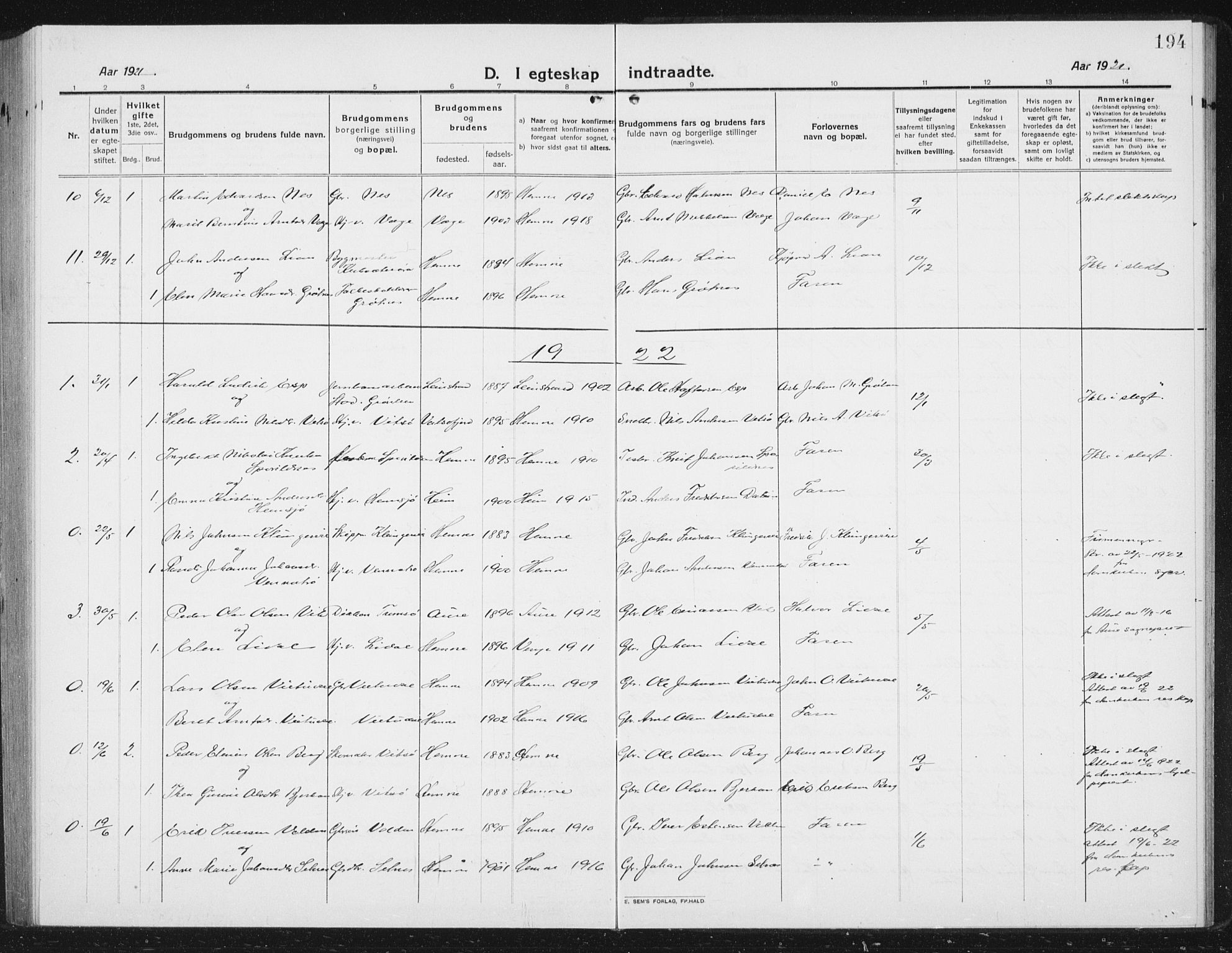 Ministerialprotokoller, klokkerbøker og fødselsregistre - Sør-Trøndelag, SAT/A-1456/630/L0506: Parish register (copy) no. 630C04, 1914-1933, p. 194