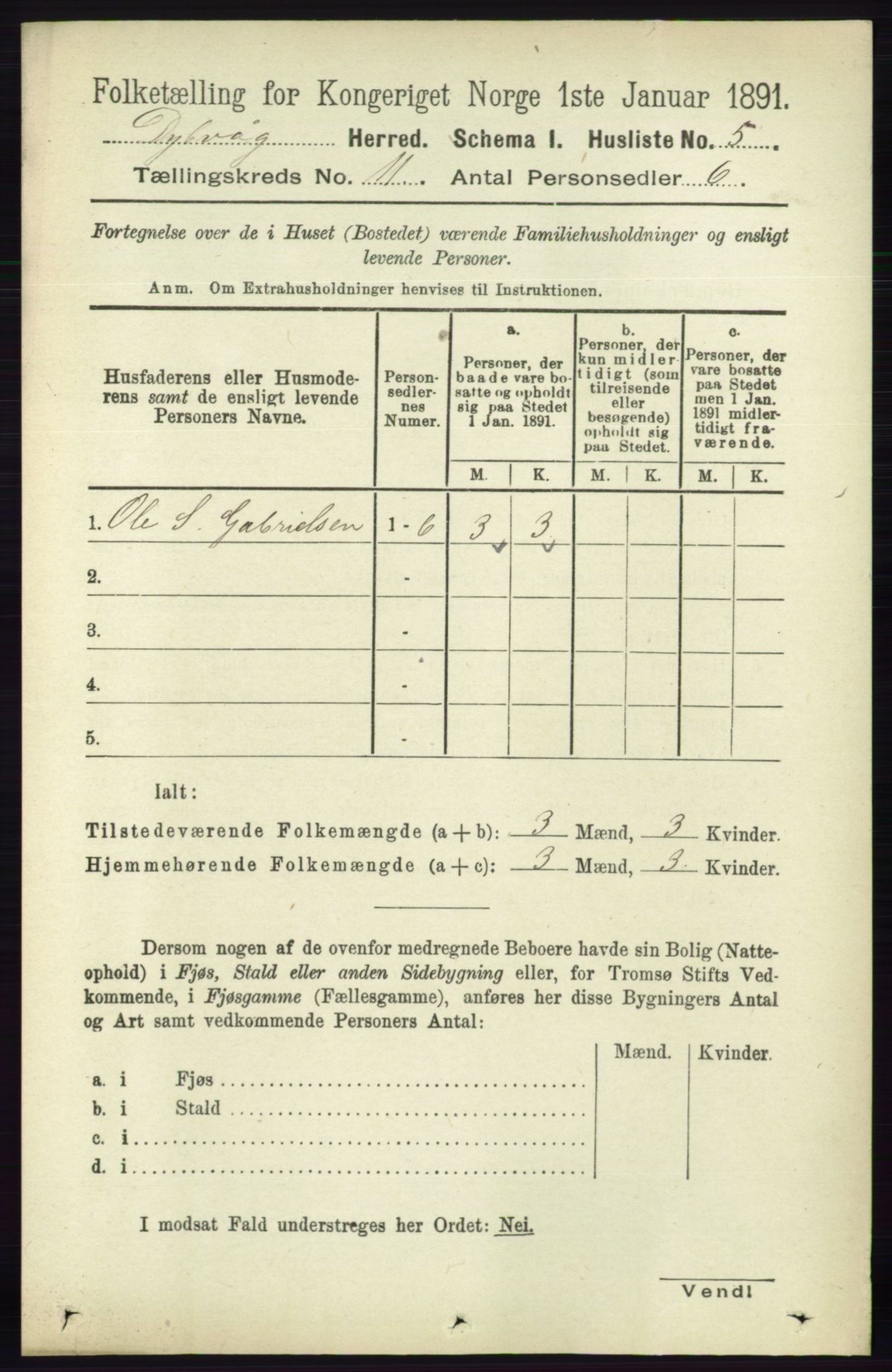 RA, 1891 census for 0915 Dypvåg, 1891, p. 4247