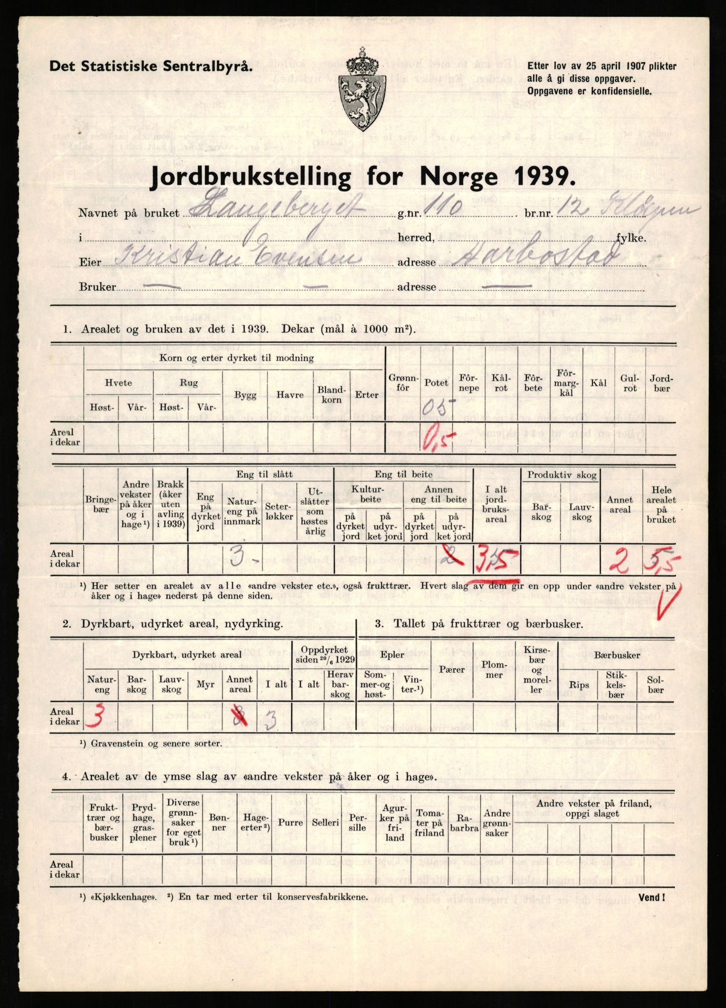 Statistisk sentralbyrå, Næringsøkonomiske emner, Jordbruk, skogbruk, jakt, fiske og fangst, AV/RA-S-2234/G/Gb/L0339: Troms: Andørja, Astafjord og Lavangen, 1939, p. 422