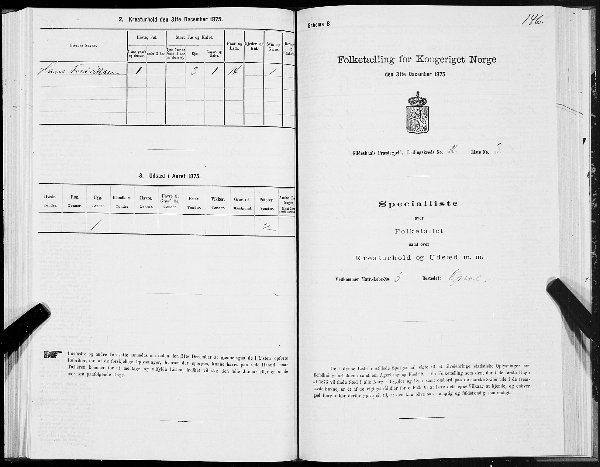 SAT, 1875 census for 1838P Gildeskål, 1875, p. 1146