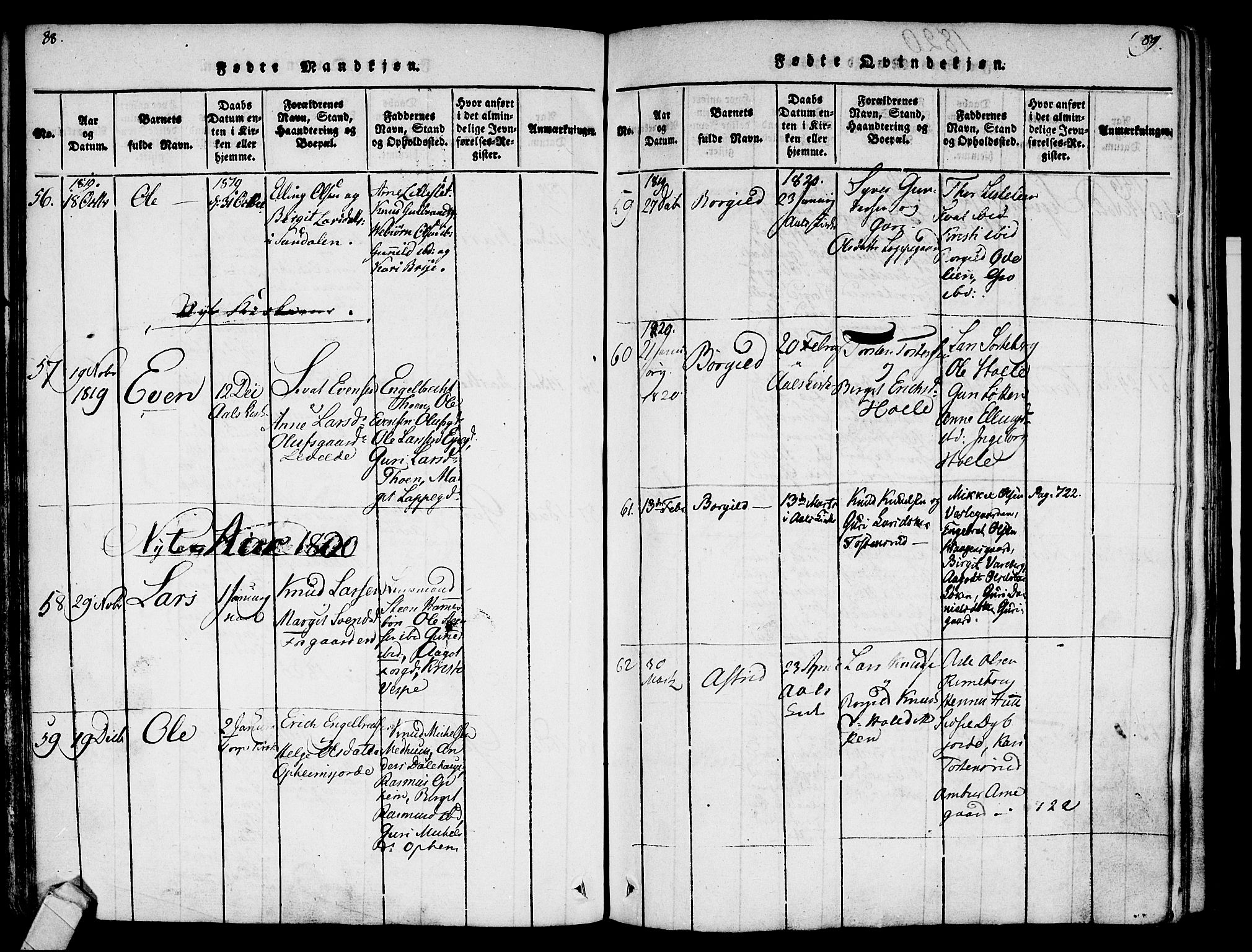 Ål kirkebøker, SAKO/A-249/F/Fa/L0004: Parish register (official) no. I 4, 1815-1825, p. 88-89