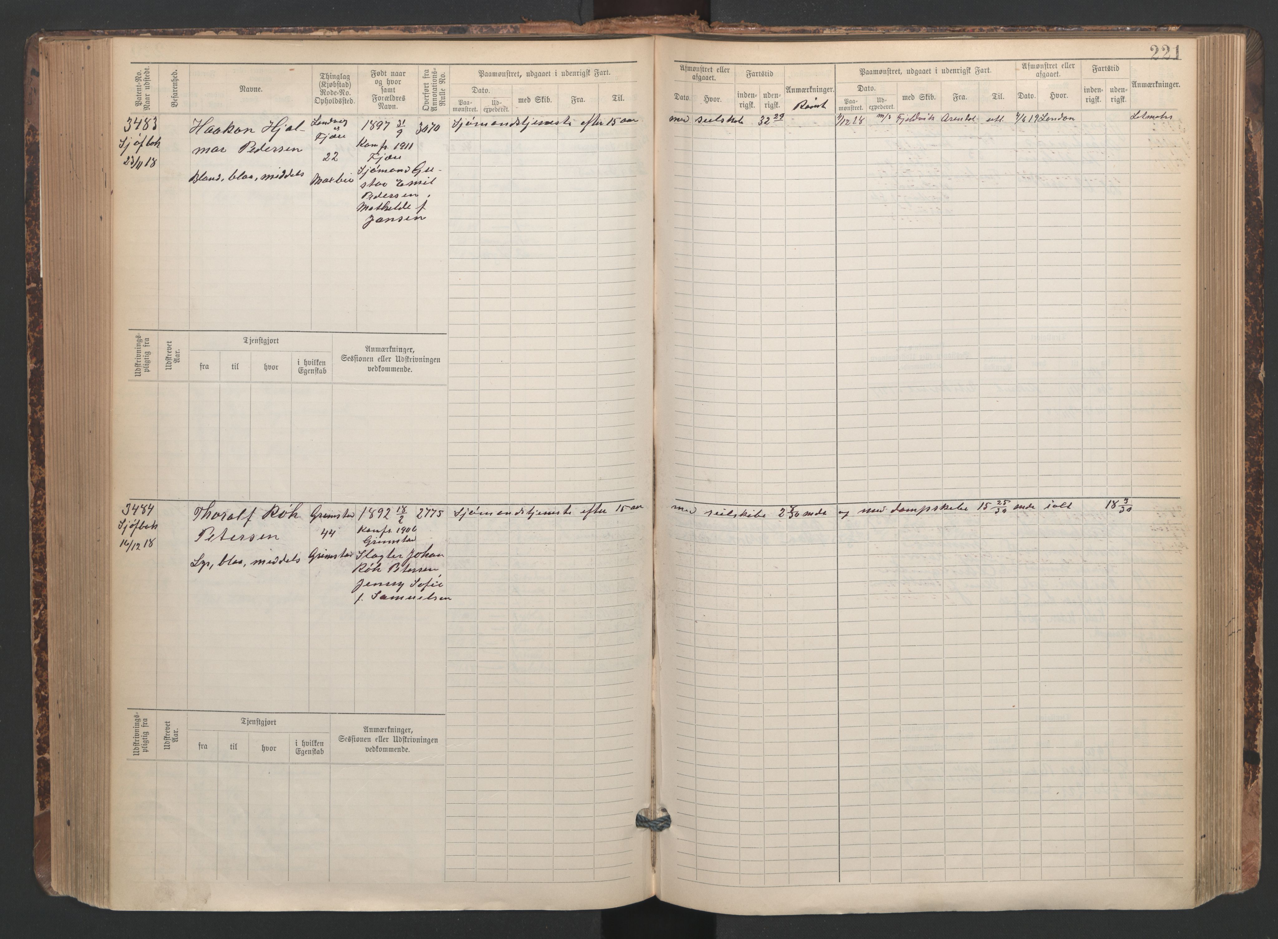 Grimstad mønstringskrets, AV/SAK-2031-0013/F/Fb/L0005: Hovedrulle A nr 3043-3804, F-8, 1900-1948, p. 224