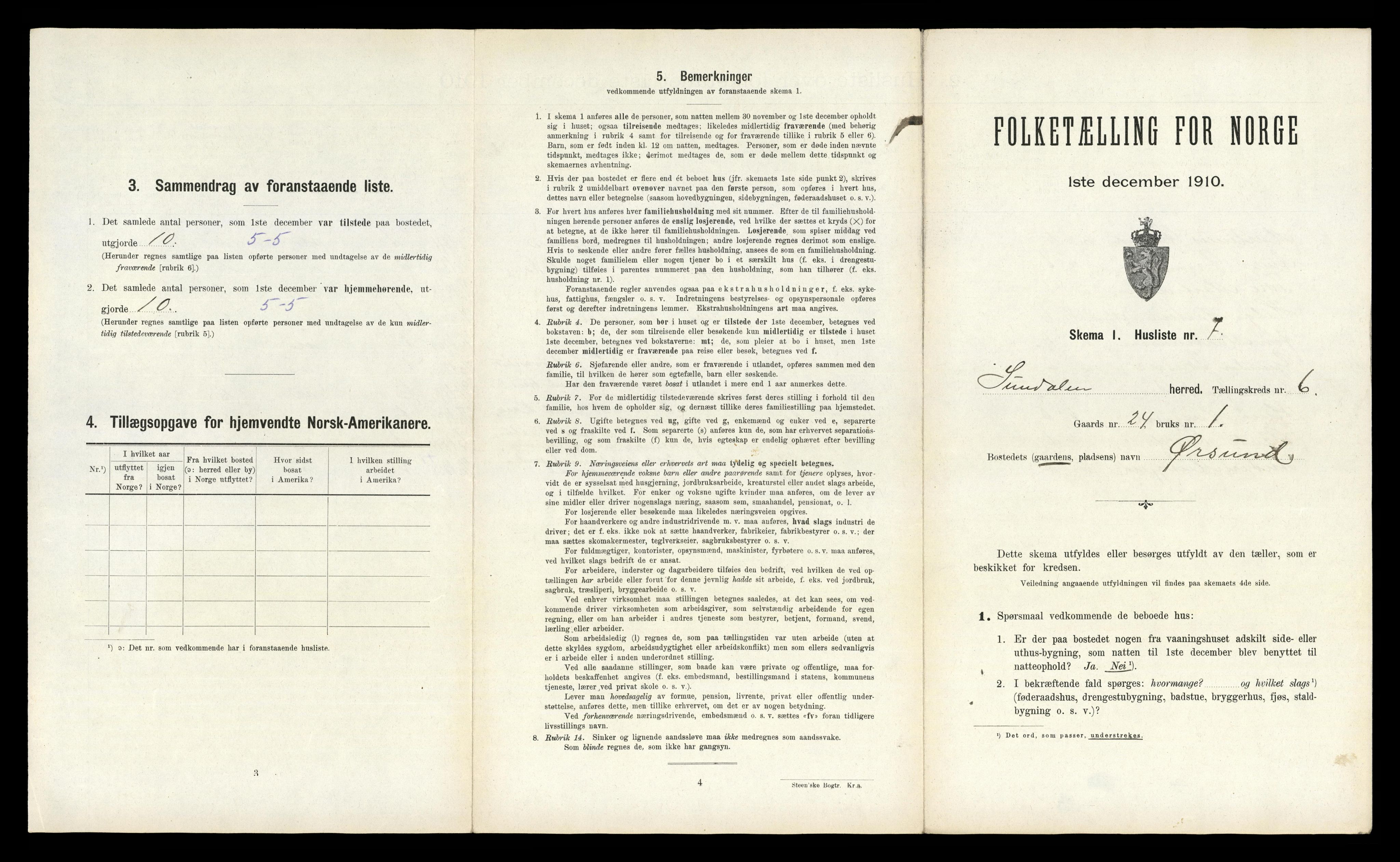 RA, 1910 census for Sunndal, 1910, p. 437