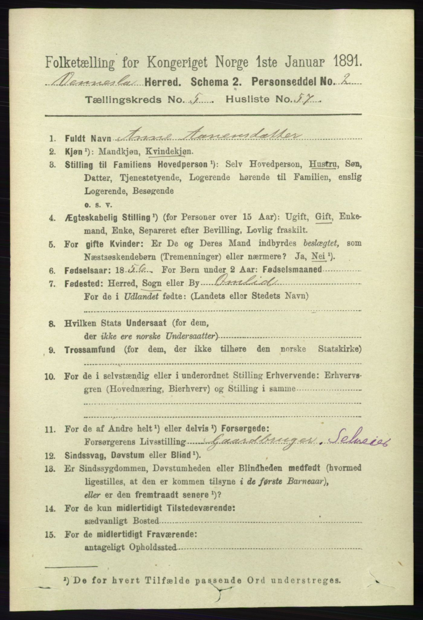 RA, 1891 census for 1014 Vennesla, 1891, p. 1547