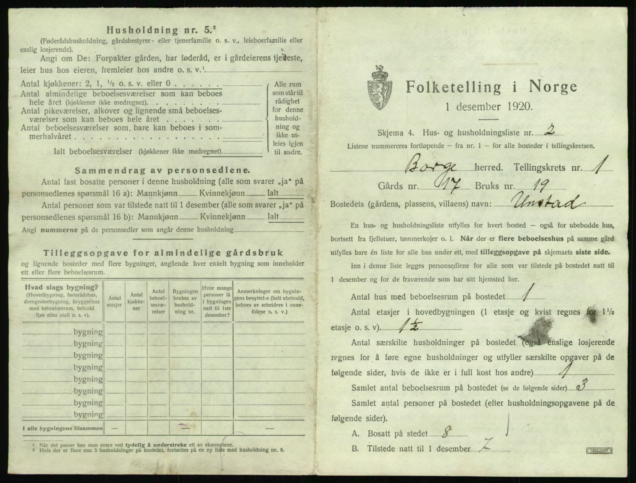 SAT, 1920 census for Borge, 1920, p. 55