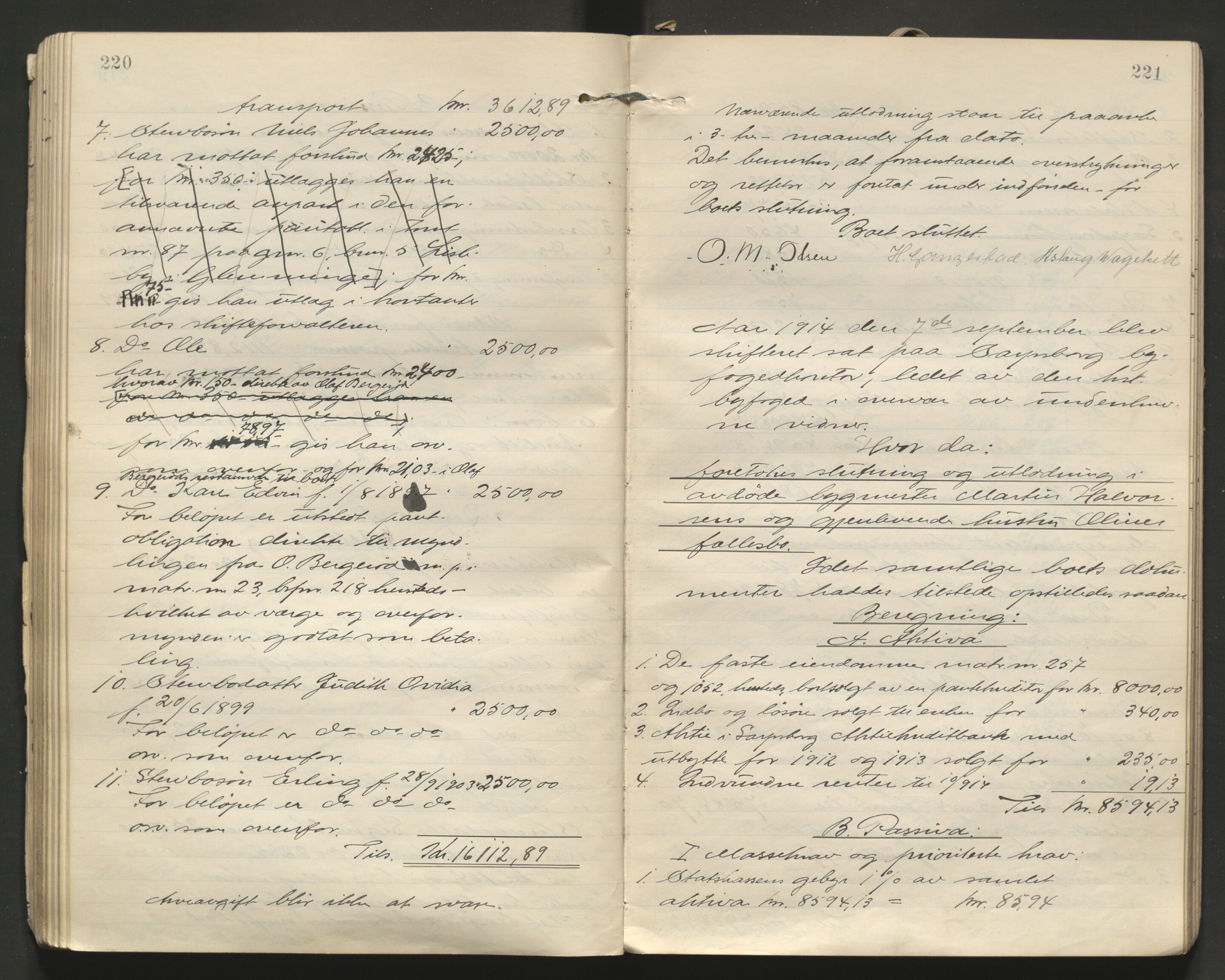 Sarpsborg byfogd, AV/SAO-A-10864/H/He/L0003: Skifteutlodningsprotokoll, 1906-1920, p. 220-221