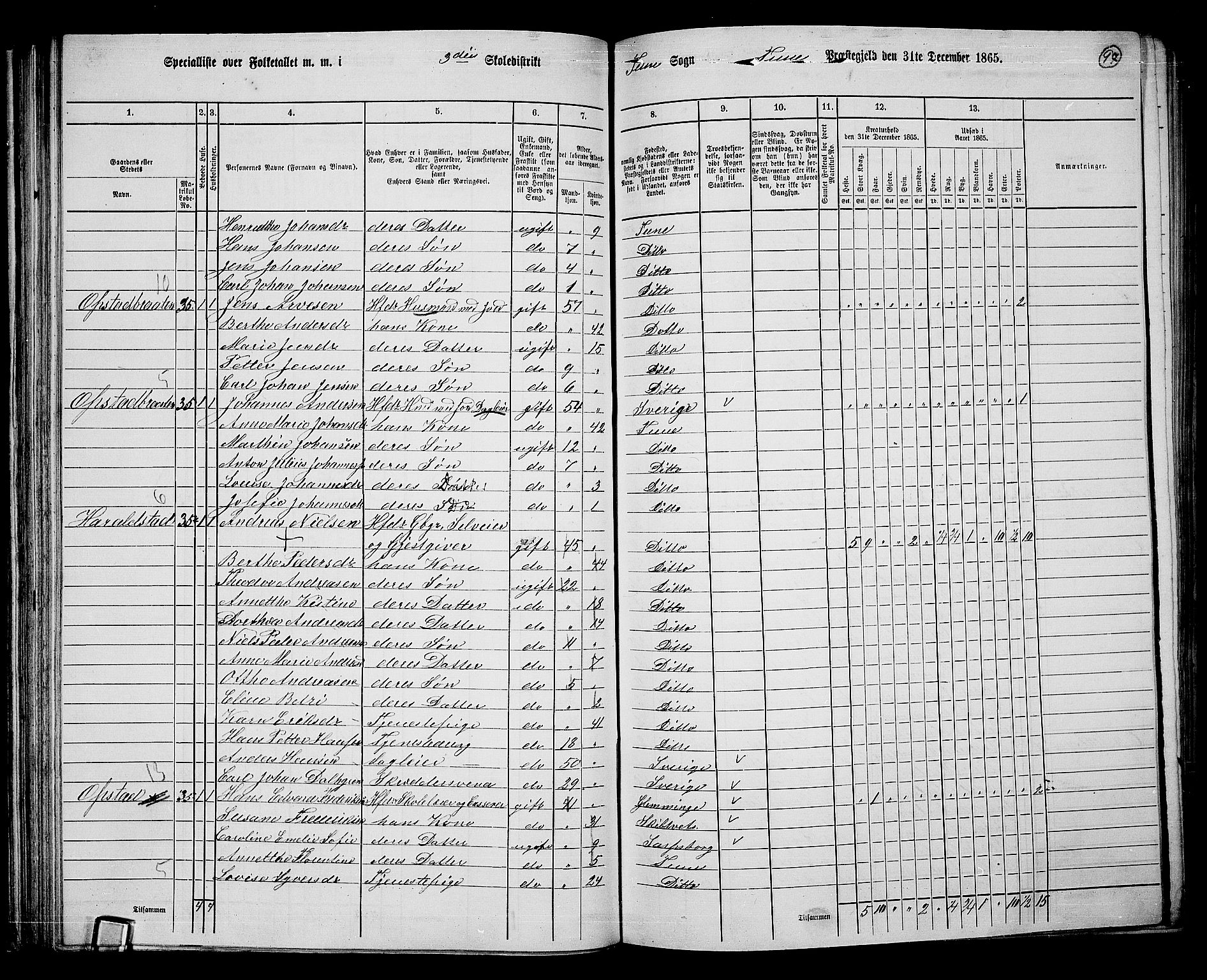 RA, 1865 census for Tune, 1865, p. 90