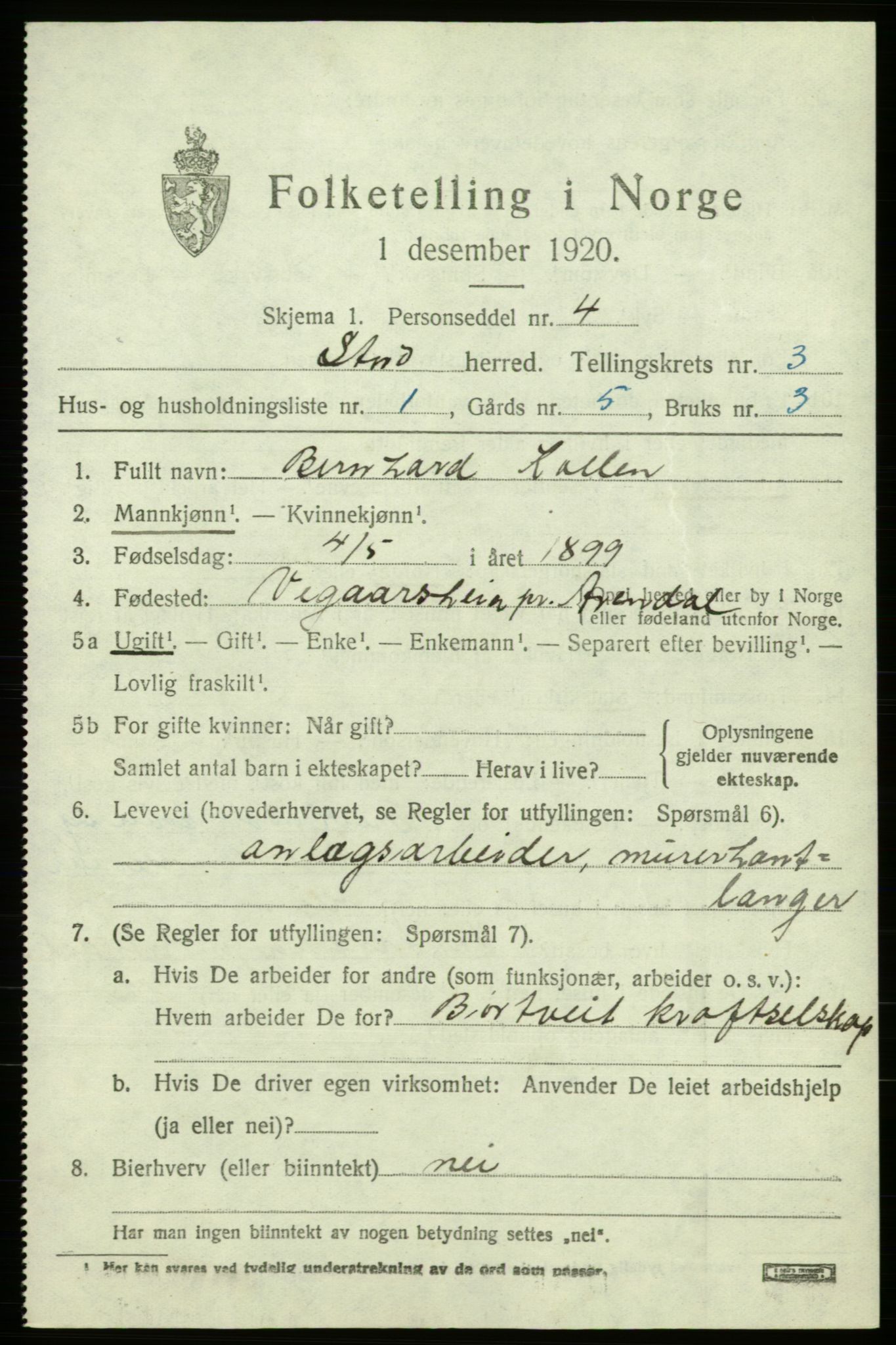 SAB, 1920 census for Stord, 1920, p. 1773