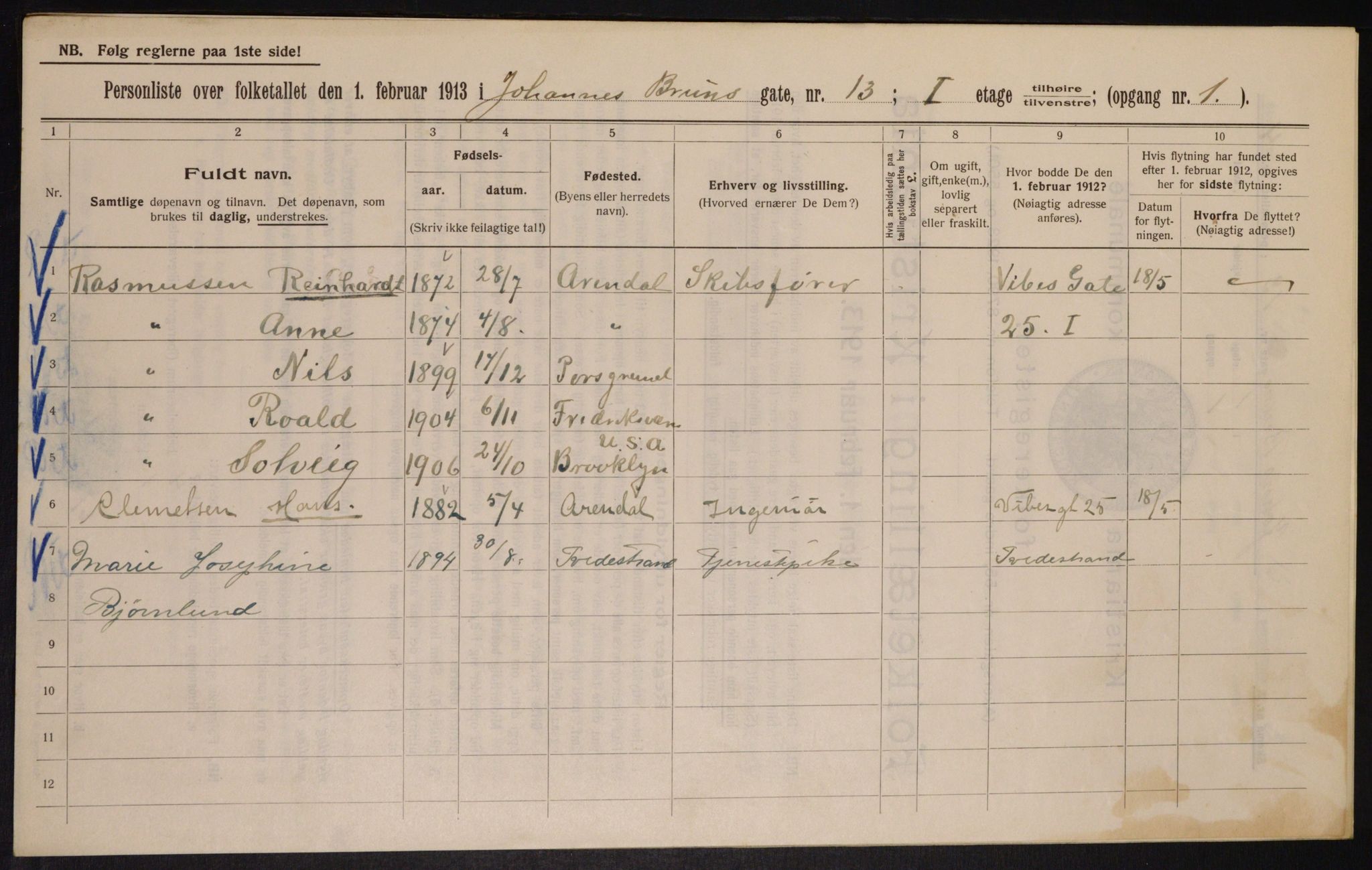 OBA, Municipal Census 1913 for Kristiania, 1913, p. 46906