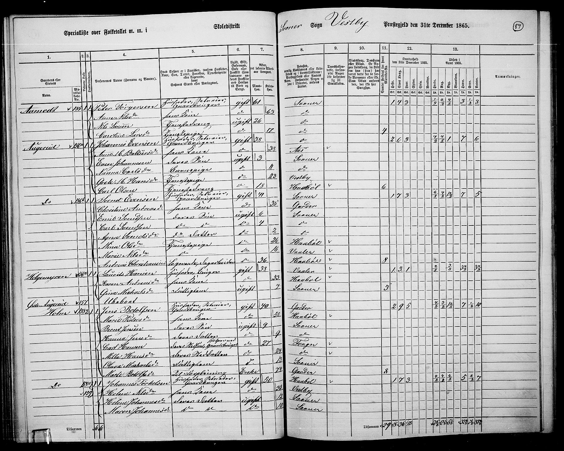 RA, 1865 census for Vestby, 1865, p. 81