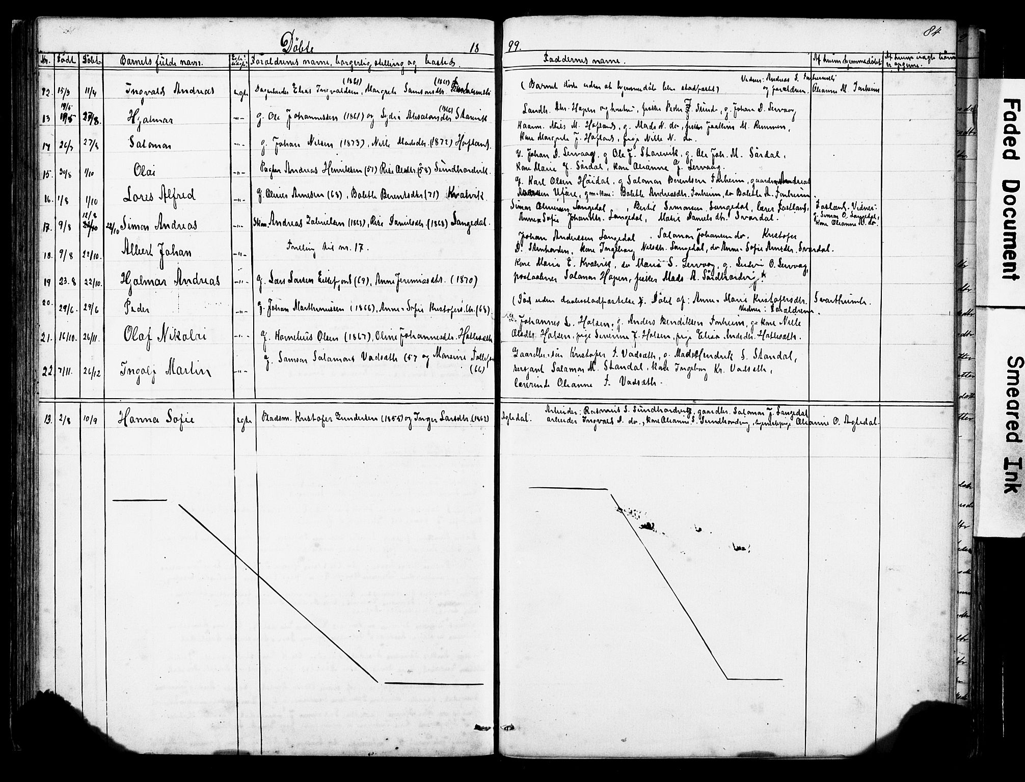 Kinn sokneprestembete, AV/SAB-A-80801/H/Hab/Habe/L0001: Parish register (copy) no. E 1, 1864-1899, p. 84