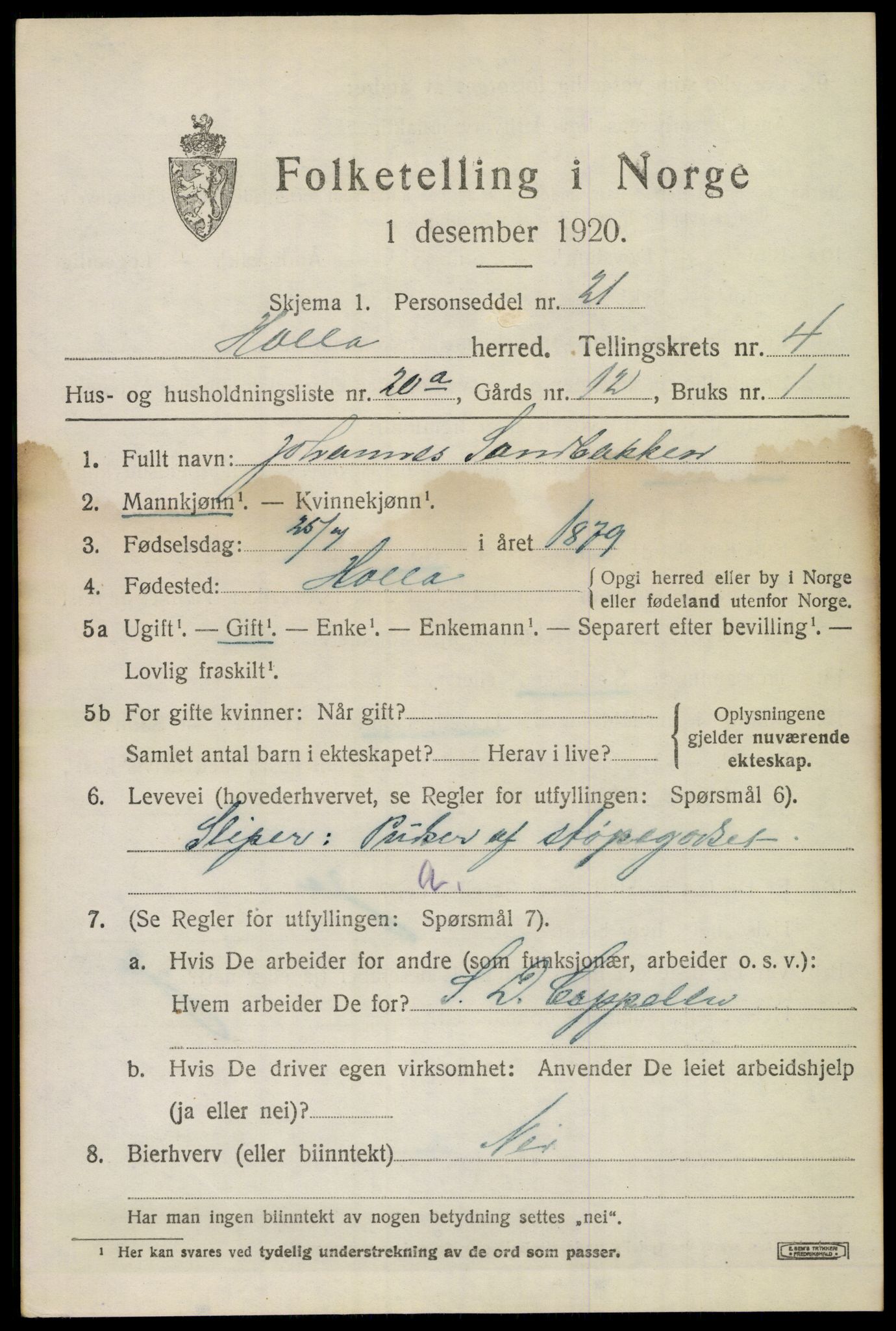 SAKO, 1920 census for Holla, 1920, p. 3833