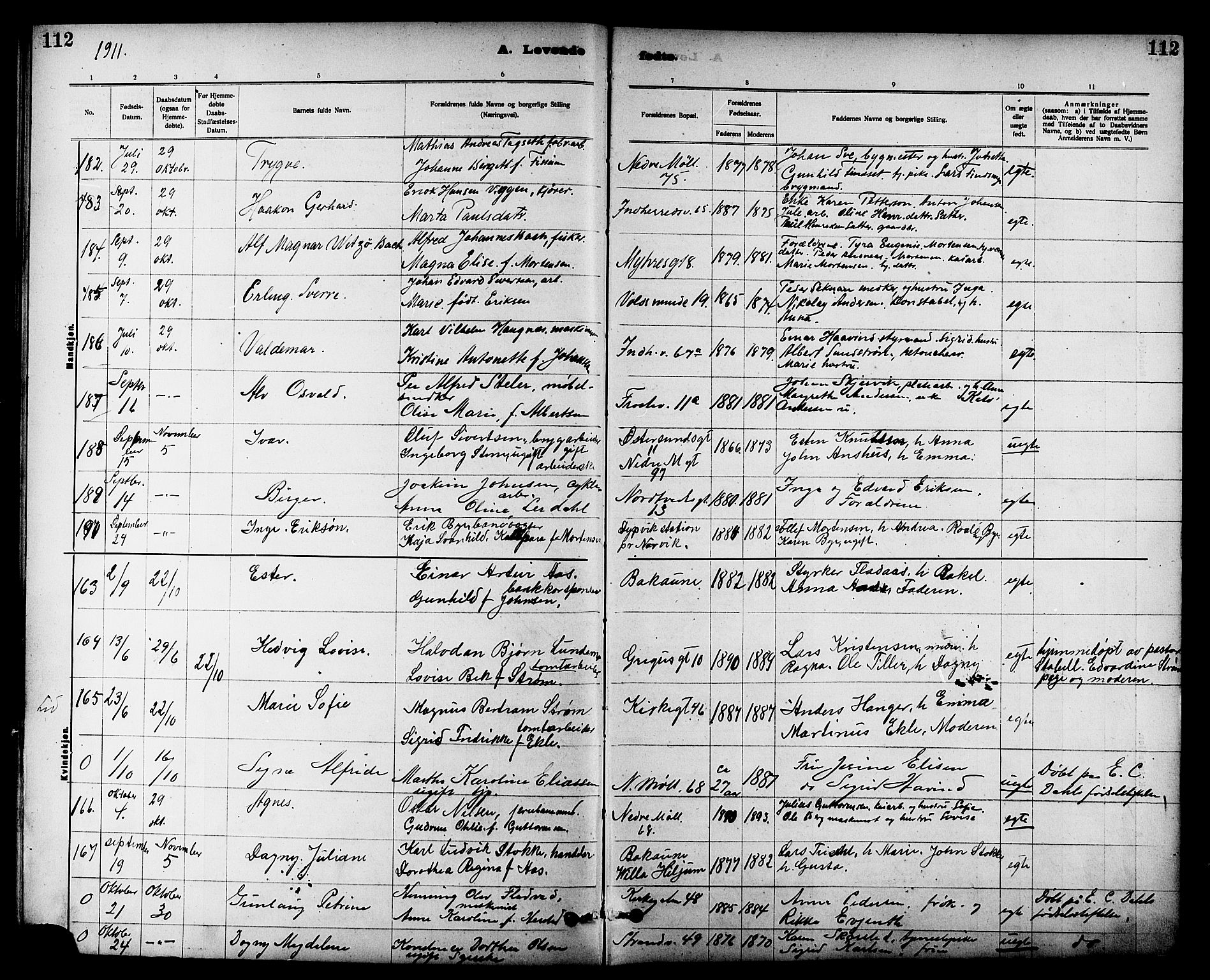 Ministerialprotokoller, klokkerbøker og fødselsregistre - Sør-Trøndelag, SAT/A-1456/605/L0254: Parish register (copy) no. 605C01, 1908-1916, p. 112