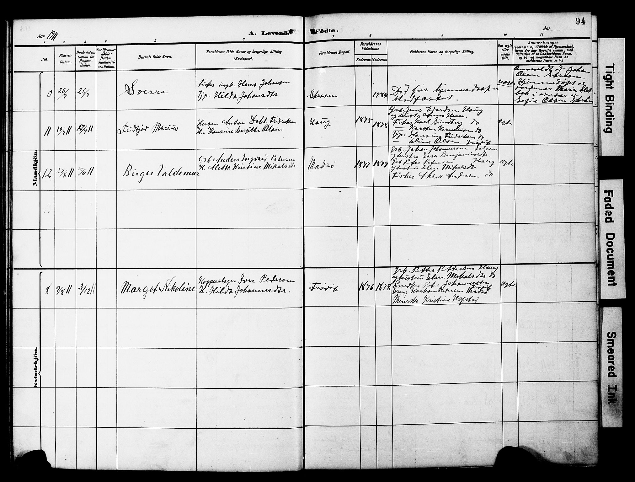 Ministerialprotokoller, klokkerbøker og fødselsregistre - Nord-Trøndelag, AV/SAT-A-1458/788/L0701: Parish register (copy) no. 788C01, 1888-1913, p. 94