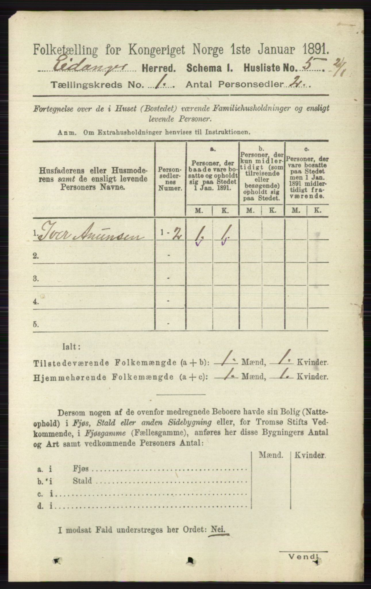 RA, 1891 census for 0813 Eidanger, 1891, p. 36