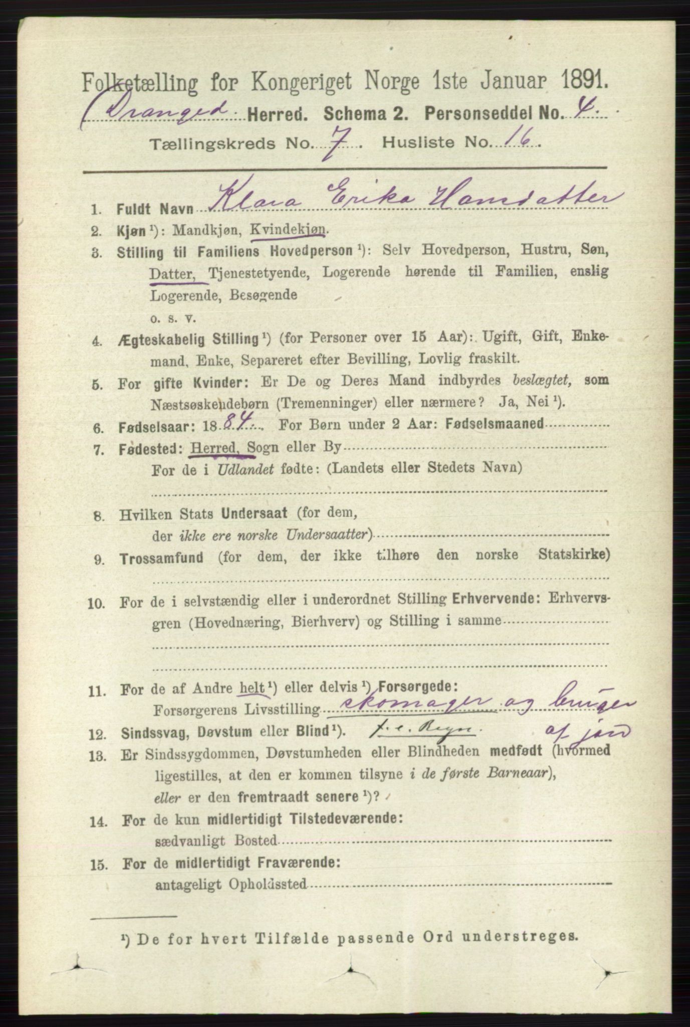 RA, 1891 census for 0817 Drangedal, 1891, p. 2509