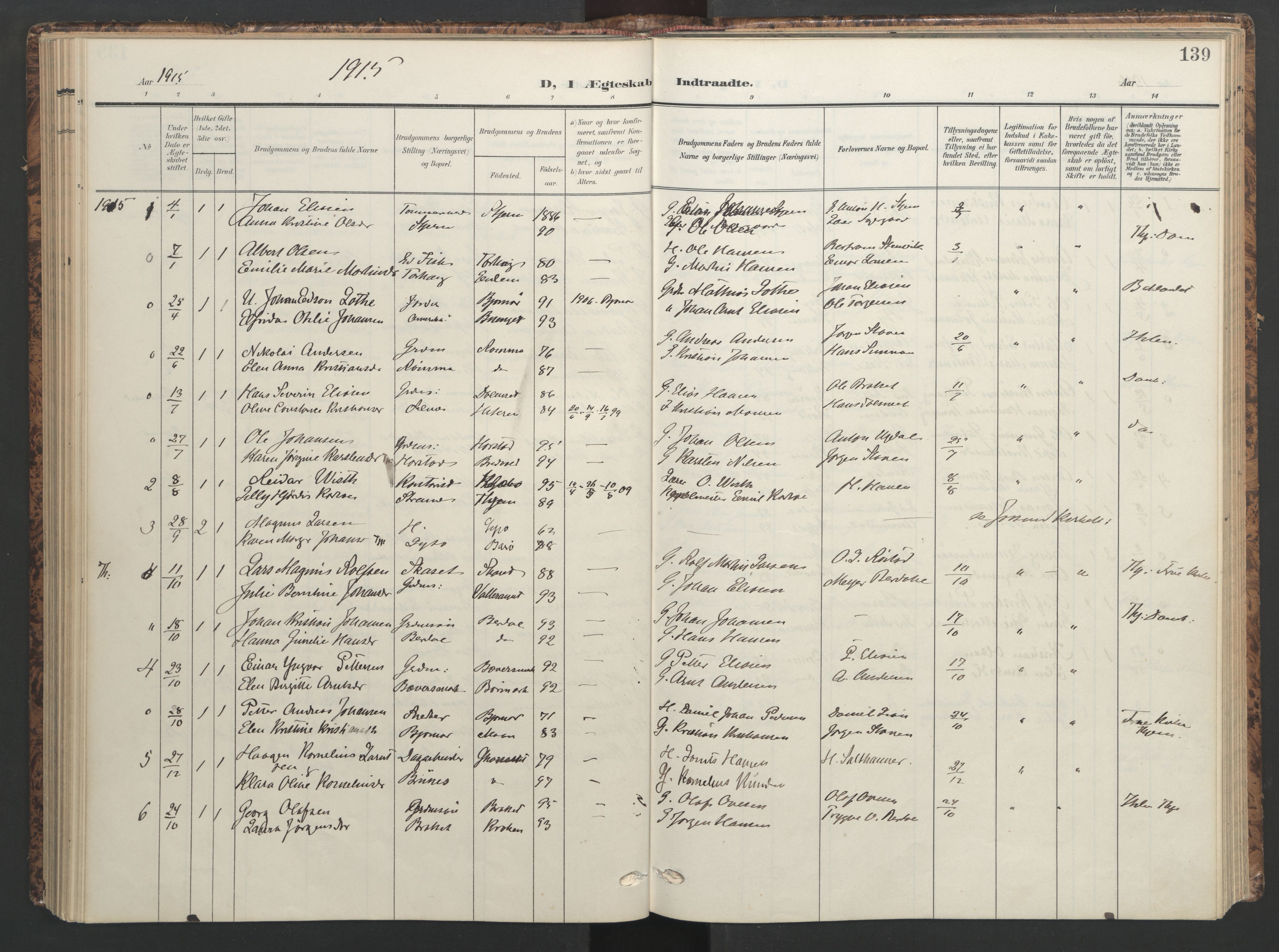 Ministerialprotokoller, klokkerbøker og fødselsregistre - Sør-Trøndelag, SAT/A-1456/655/L0682: Parish register (official) no. 655A11, 1908-1922, p. 139